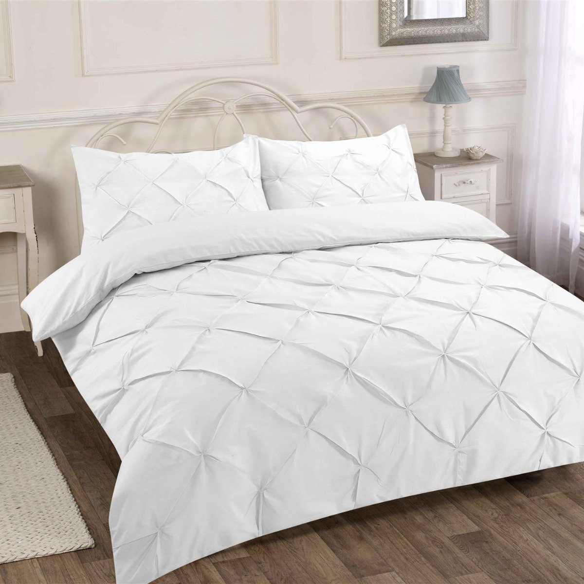HomeSpace Direct Alexander Pintuck White Duvet Cover Set - Double