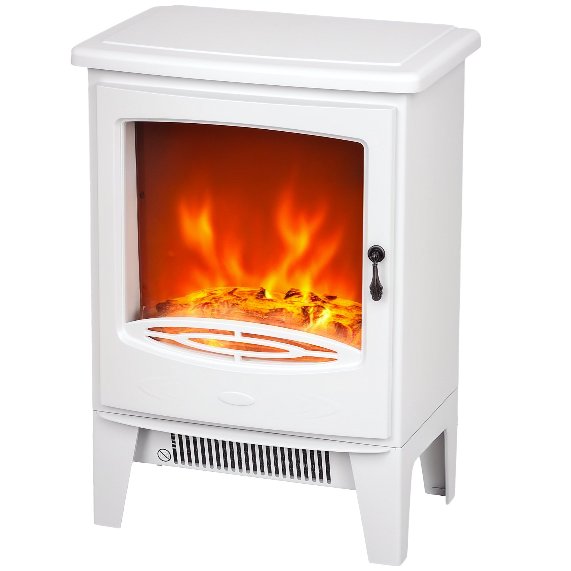 HOMCOM Freestanding Electric Fireplace with Realistic Flame Effect - White