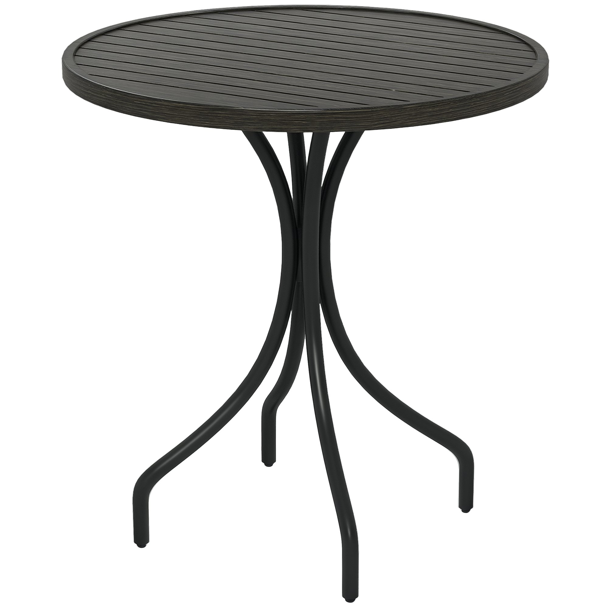 Outsunny Steel Garden Side Table for Balcony and Porch - Grey Wood Grain