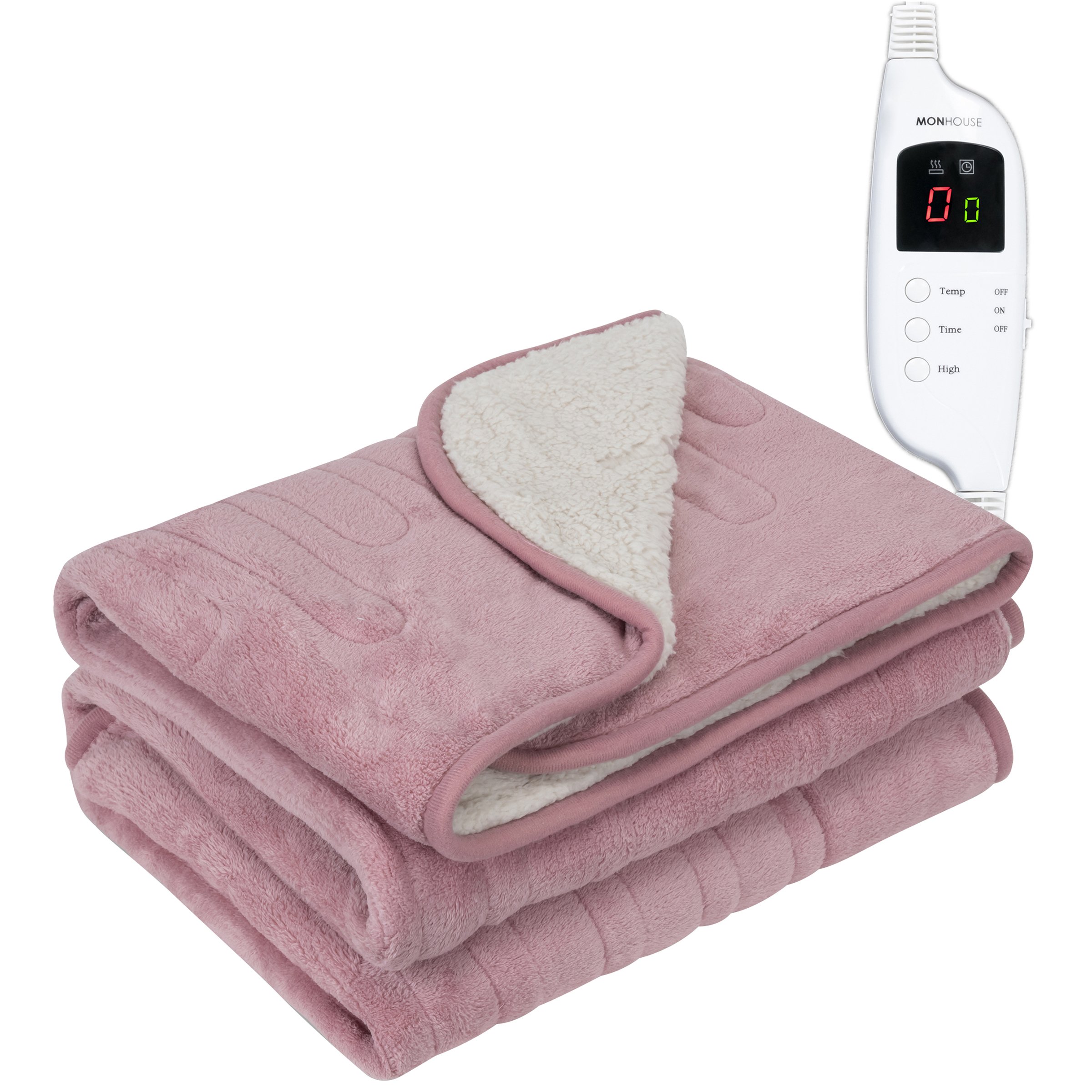 MONHOUSE Single Heated Electric Throw with 9 Heat Setting - Pink