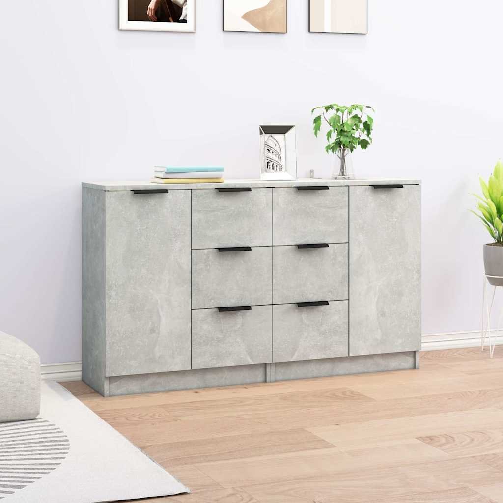 Walplus 2 Piece Sideboard Set Engineered Wood - Concrete Grey - 60 x 30 x 70 cm