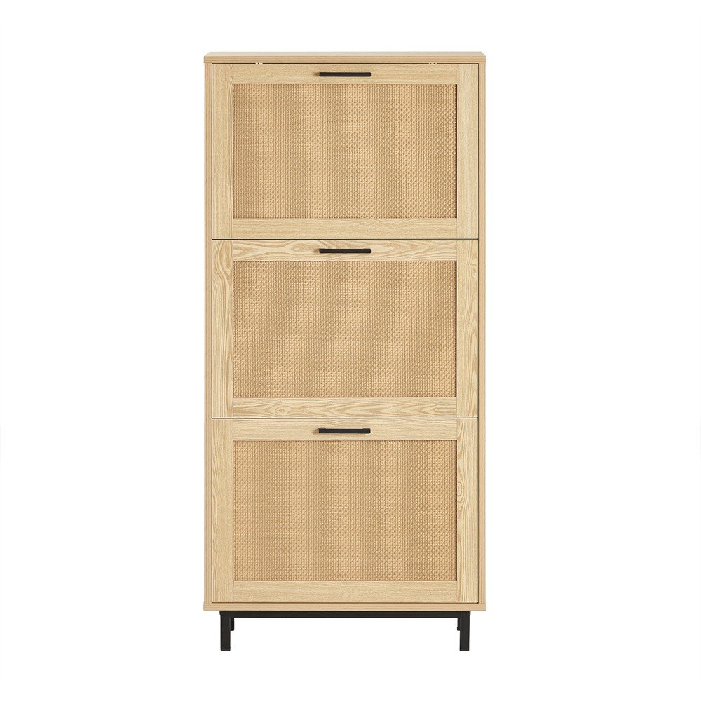 SoBuy 3 Flip Door Steel Feet Shoe Cabinet Wooden Storage Rack