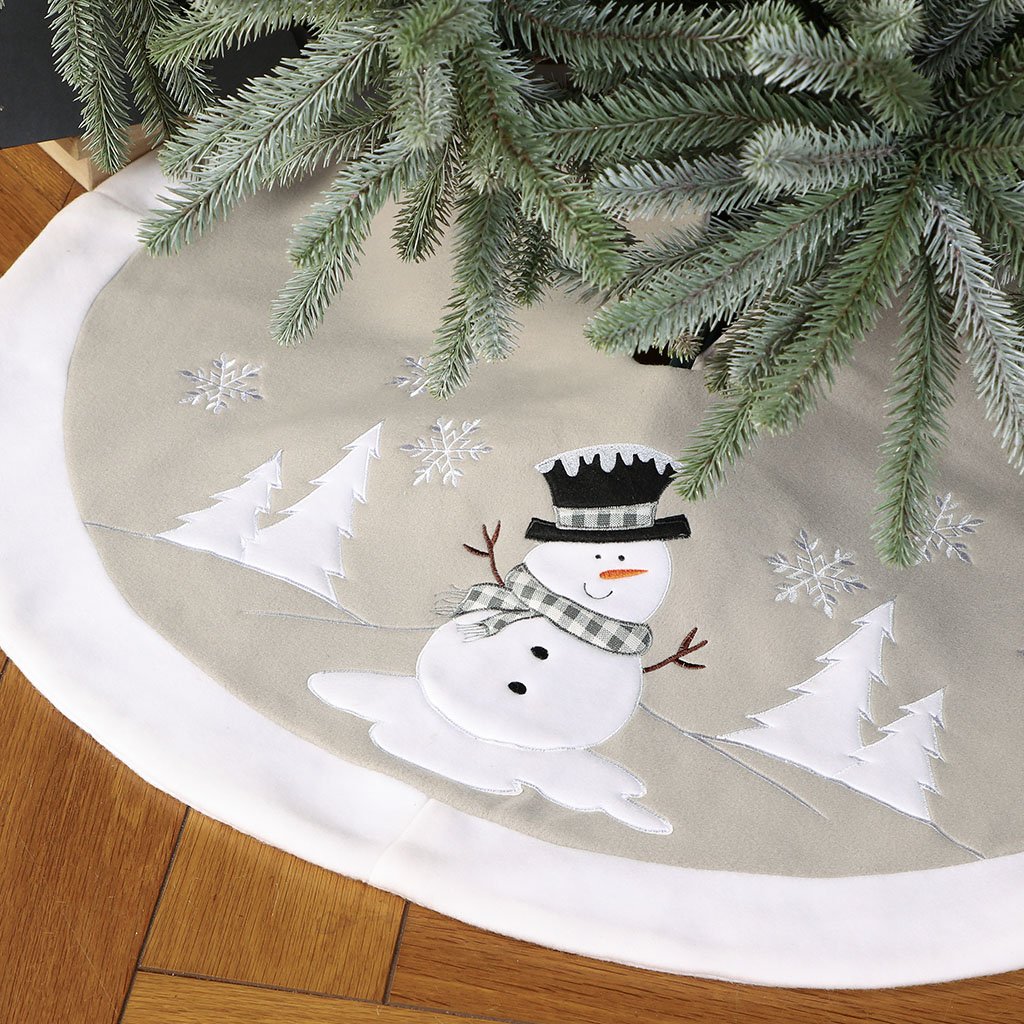 Dibor Fabric Snowman Tree Skirt - White 36"