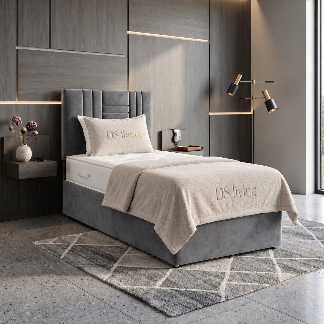 DS Living Orion Single Upholstered Ottoman Bed Frame - Silver