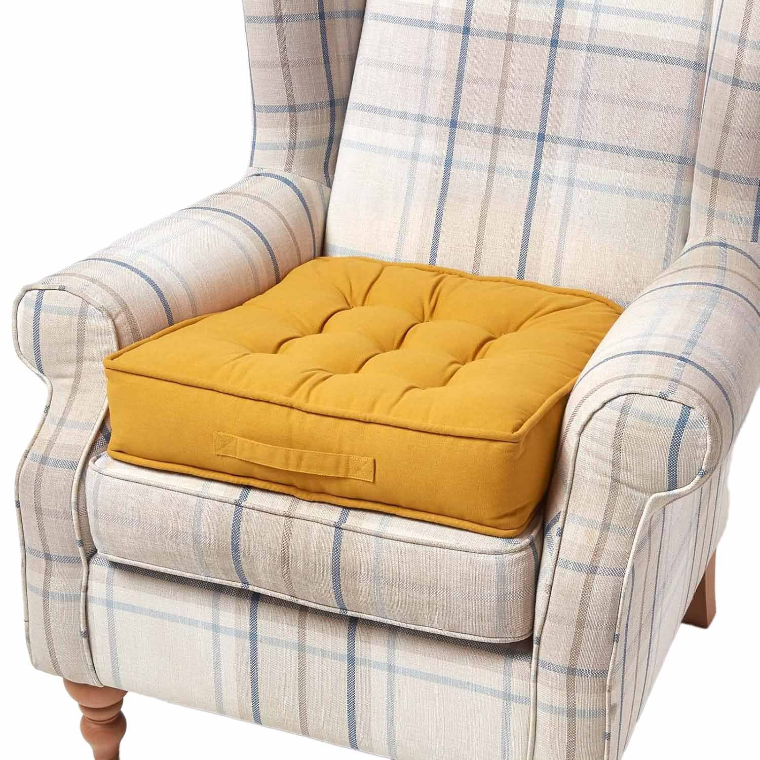 Homescapes Cotton Armchair Booster Cushion - Mustard