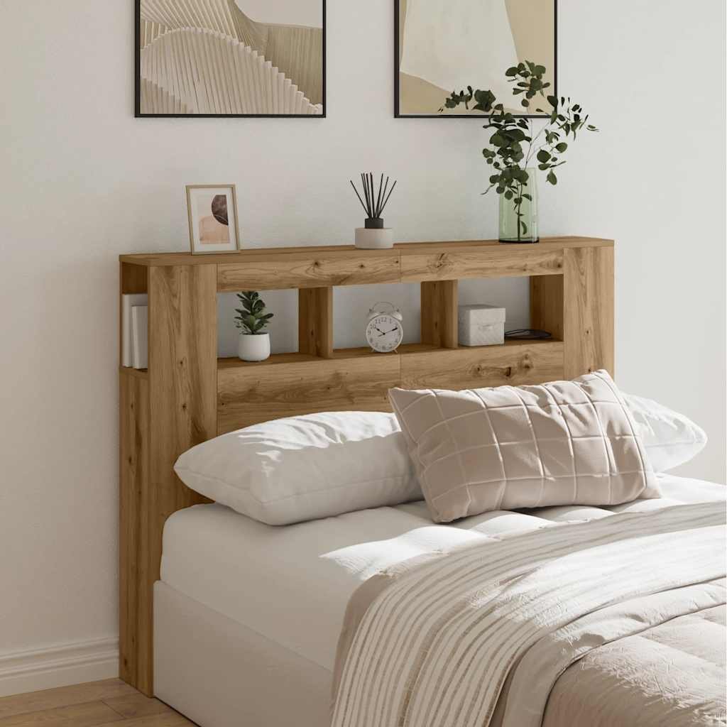 Walplus Engineered Wood LED Headboard - Oak - 140 x 18.5 x 103.5 cm