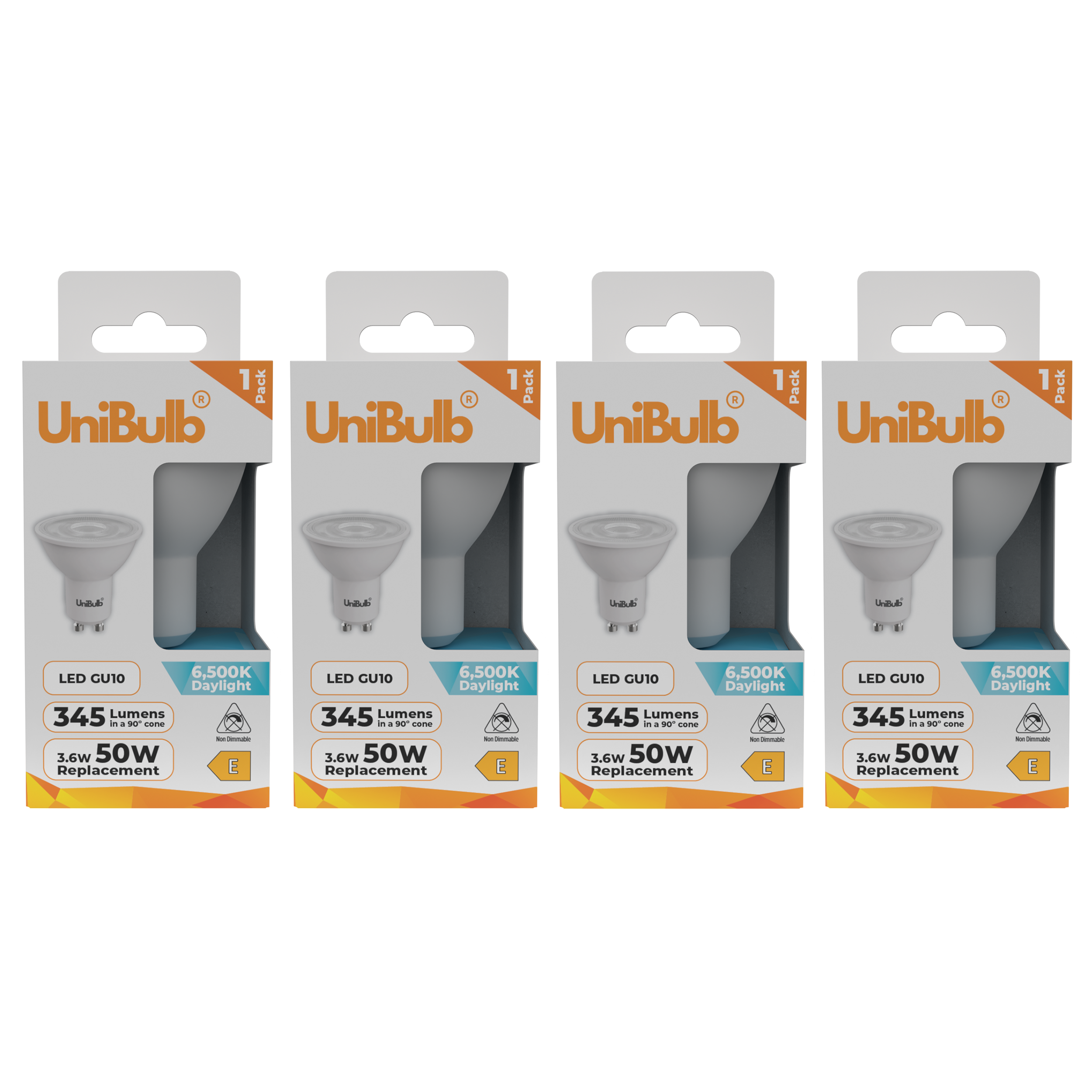 UniBulb 3.6W LED Daylight Spotlight GU10 Light Bulb - Pack of 4