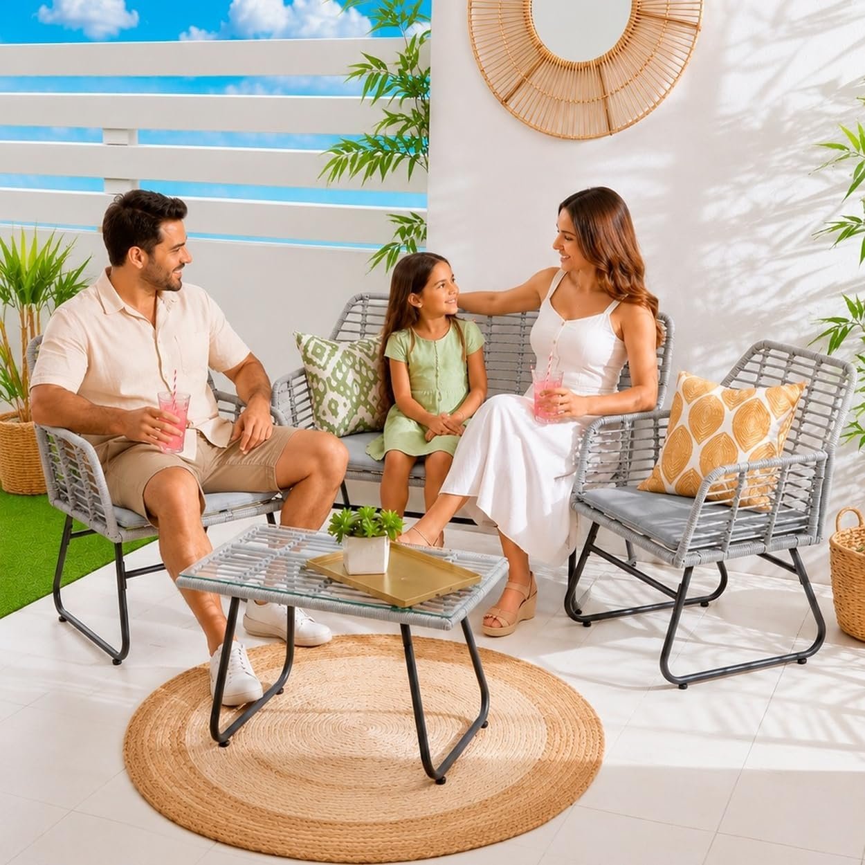 Neo 4 Piece Bamboo Style Garden Sofa Set - Grey