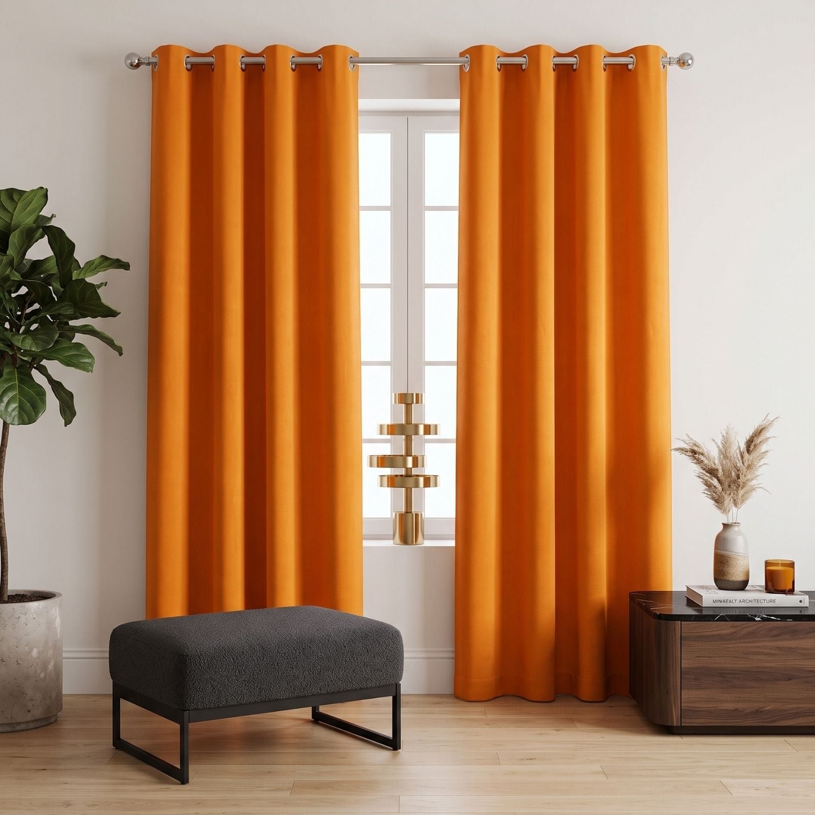 Homescapes Orange Plain Cotton Eyelet Curtains - 117cm x 137cm