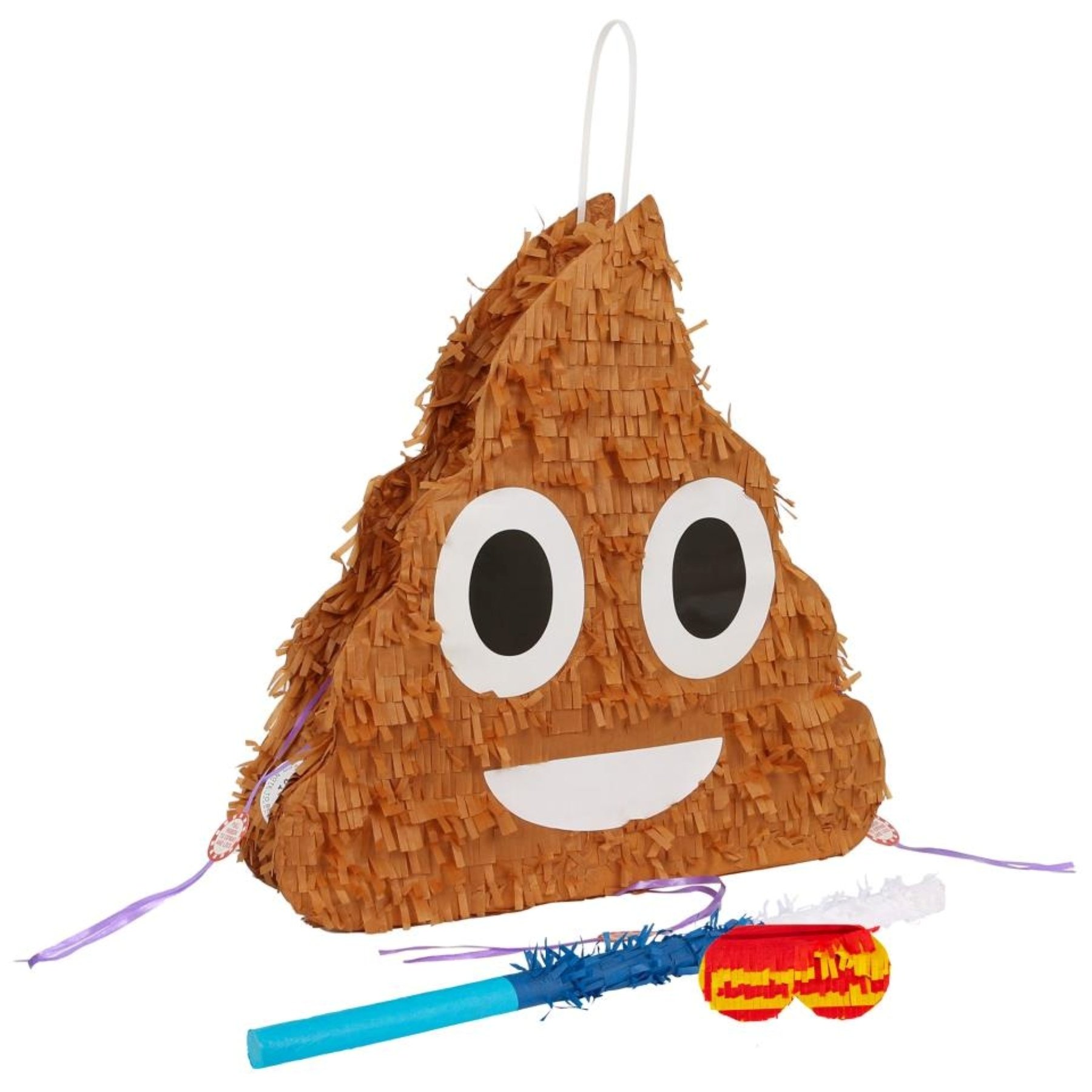 Fax Potato 3pc Poop Emoji Pinata Set with Stick & Blindfold - Blue Stick