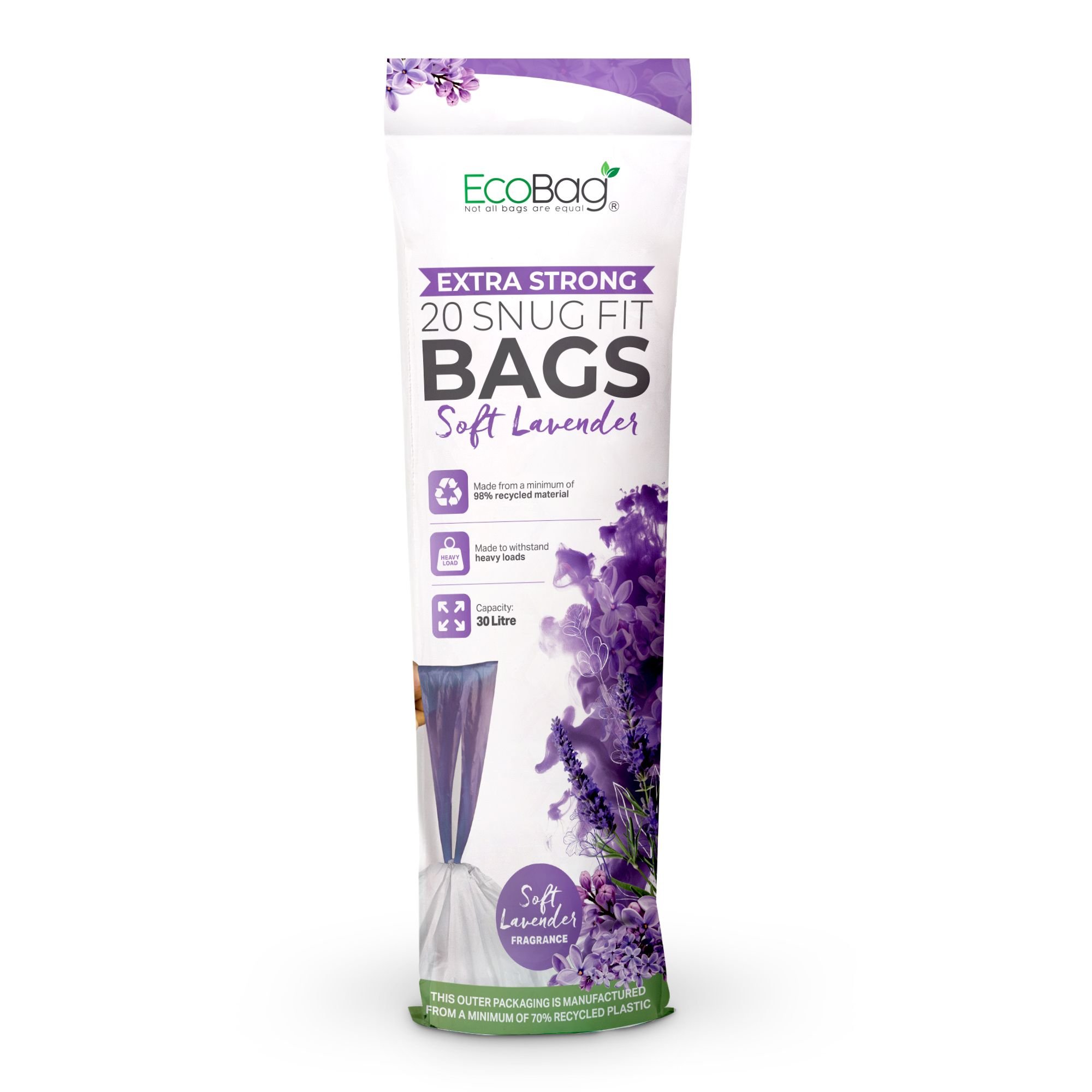 EcoBag 30L Lavender Scented Extra Strong Drawstring Bin Liners - Pack of 20