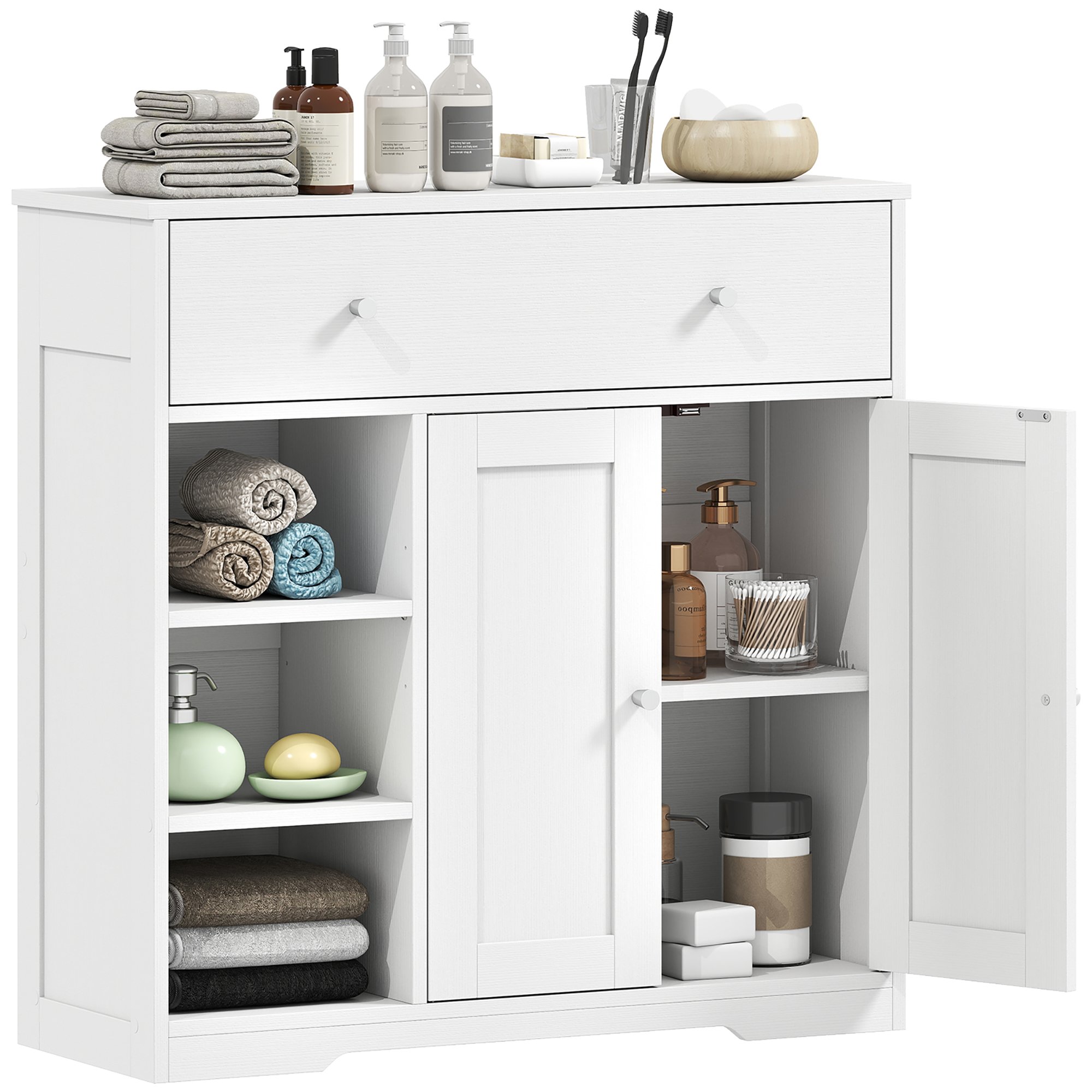 HOMCOM Freestanding Bathroom Cabinet with Drawer - White