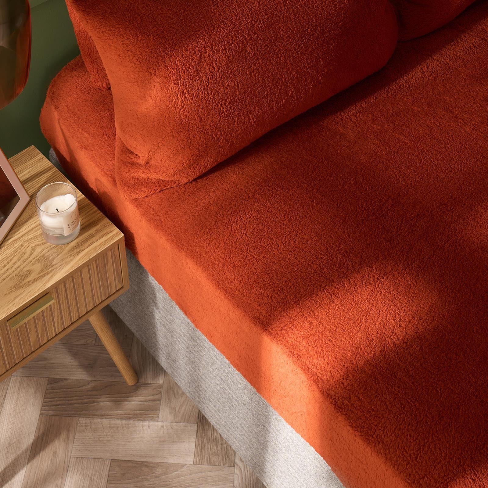 OHS Teddy Fleece Thermal Fitted Bed Sheet Rust - Single