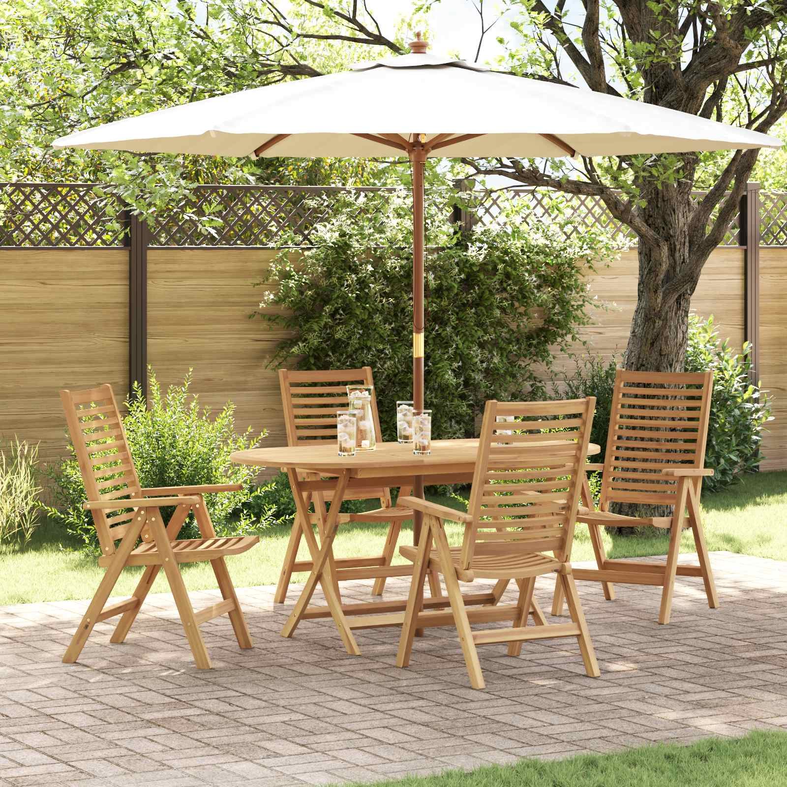 Walplus 5 Piece Solid Teak Wood Garden Dining Set - Brown - 160 x 80 x 75 cm