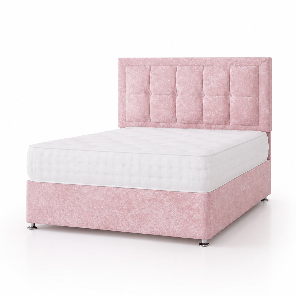 Comfy Deluxe 4ft6 Double 2‑Drawer Crushed Velvet Divan Bed Set - Pink