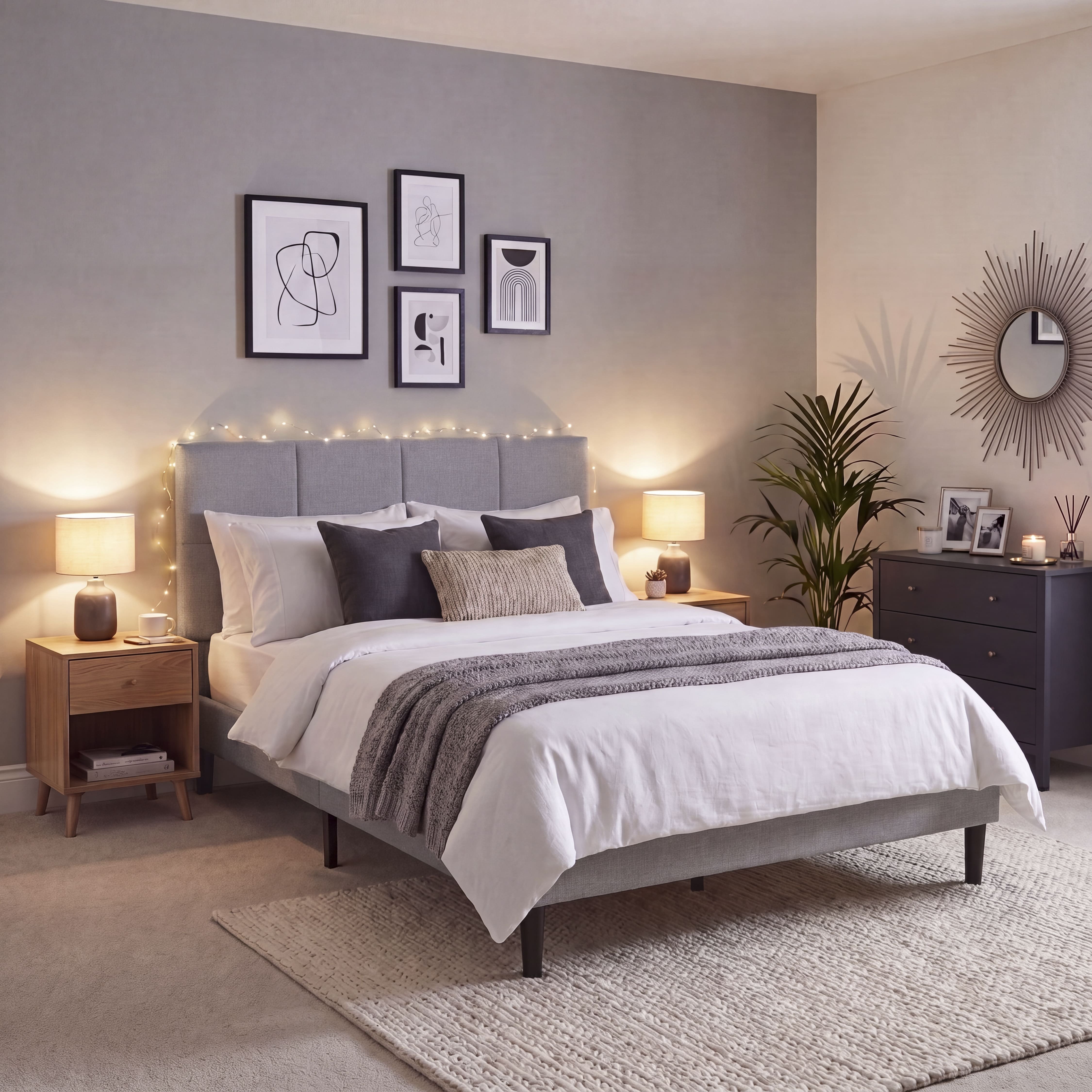Vida Designs Velmora King Linen Fabric Bed - Light Grey
