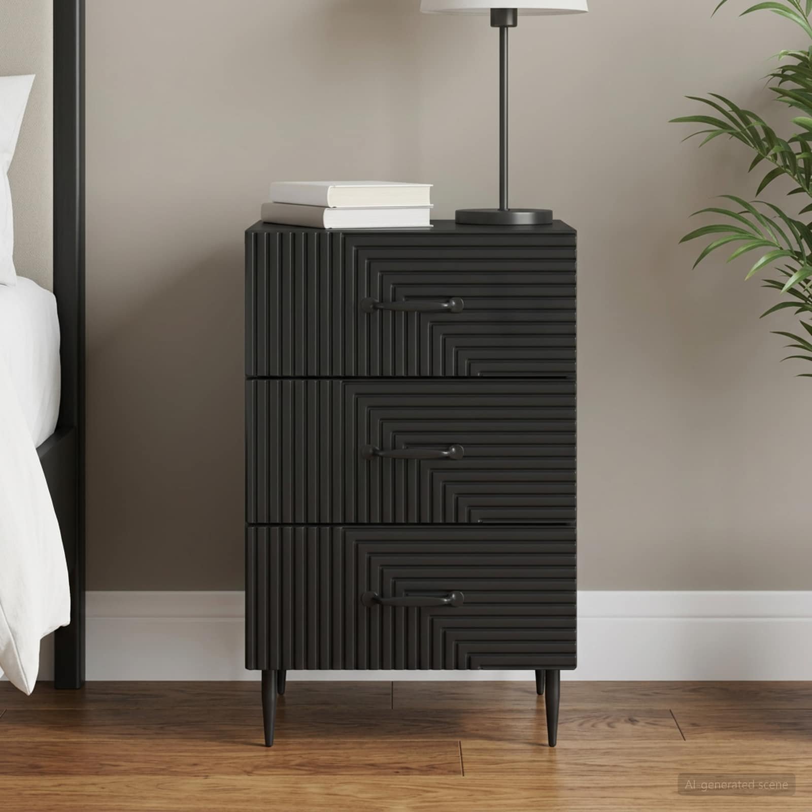 Walplus Engineered Wood Nightstand - Black - 43 x 41 x 66.5 cm