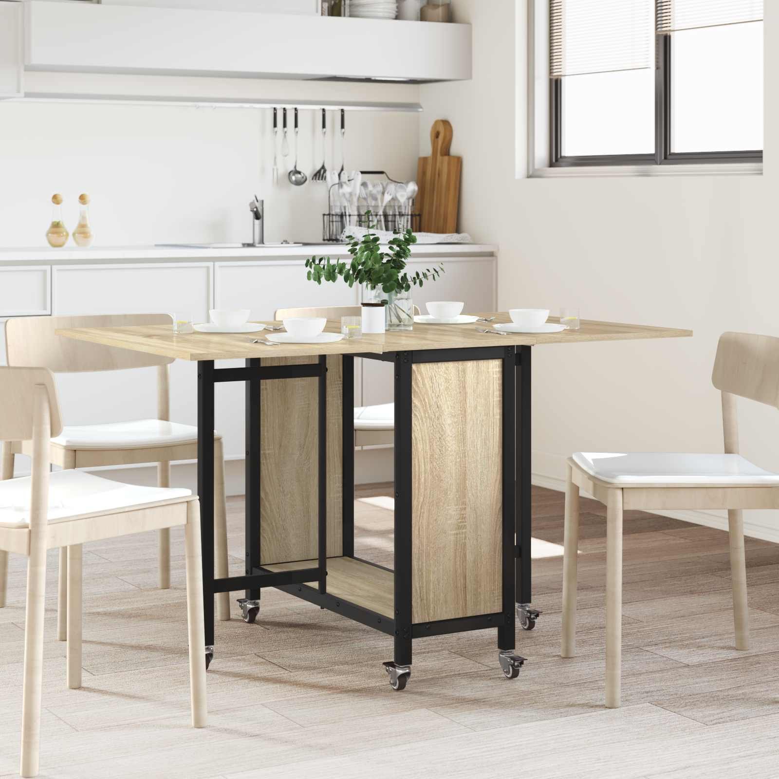 Walplus 1 Shelf Folding Rectangular Dining Table - Black - 130 x 80 x 76.5 cm