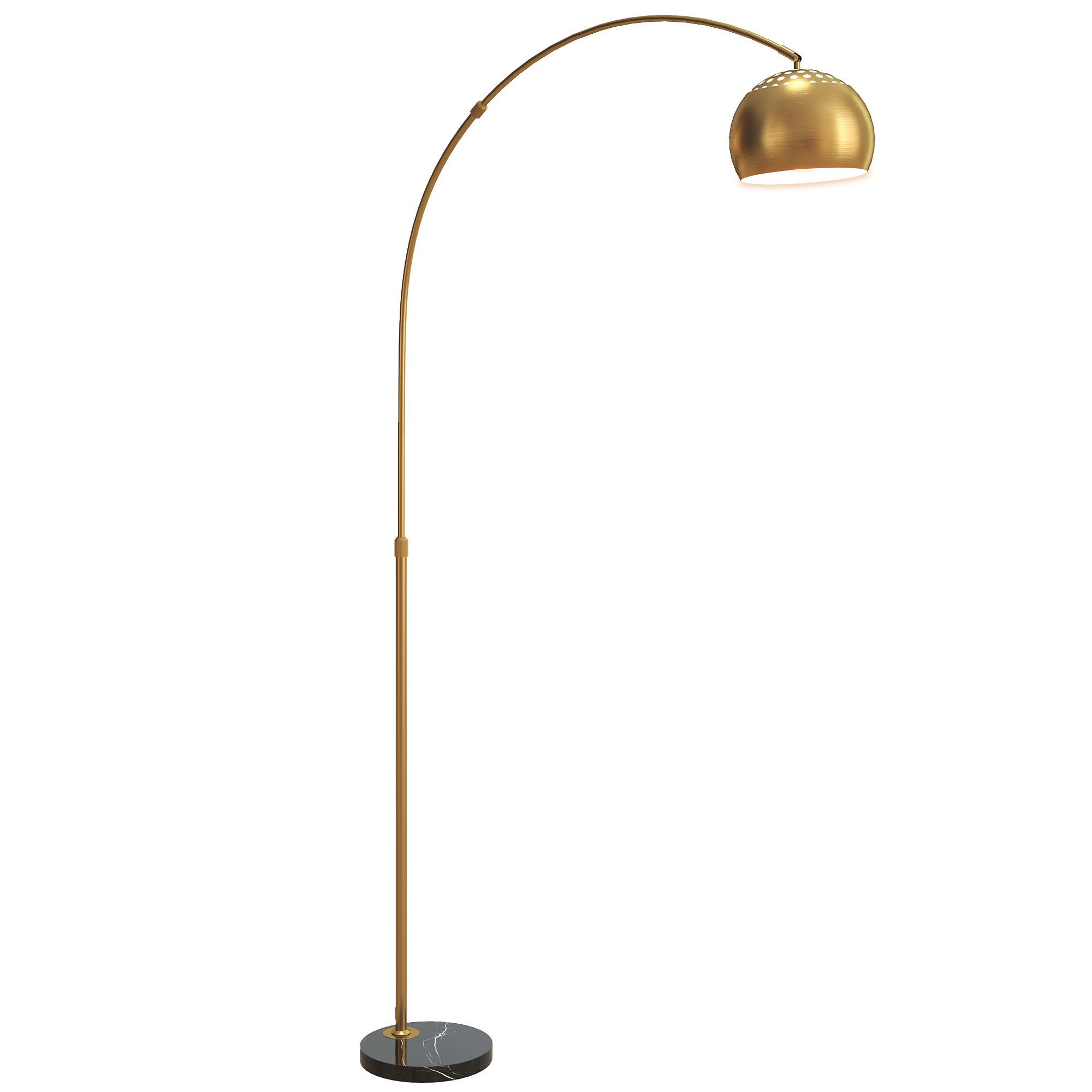 HOMCOM Arc Floor Lamp Steel Frame Marble Base - Gold