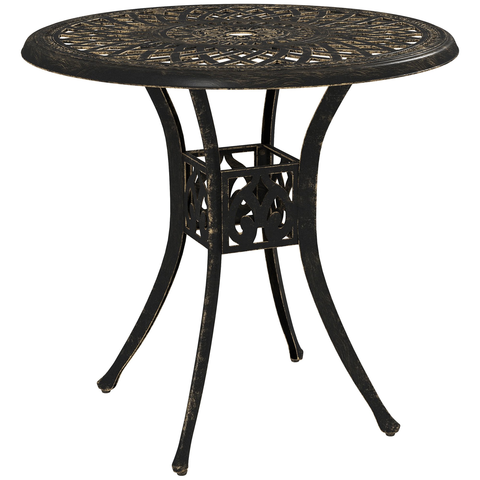 Outsunny Round Cast Aluminium Parasol Hole Garden Dining Table - Bronze