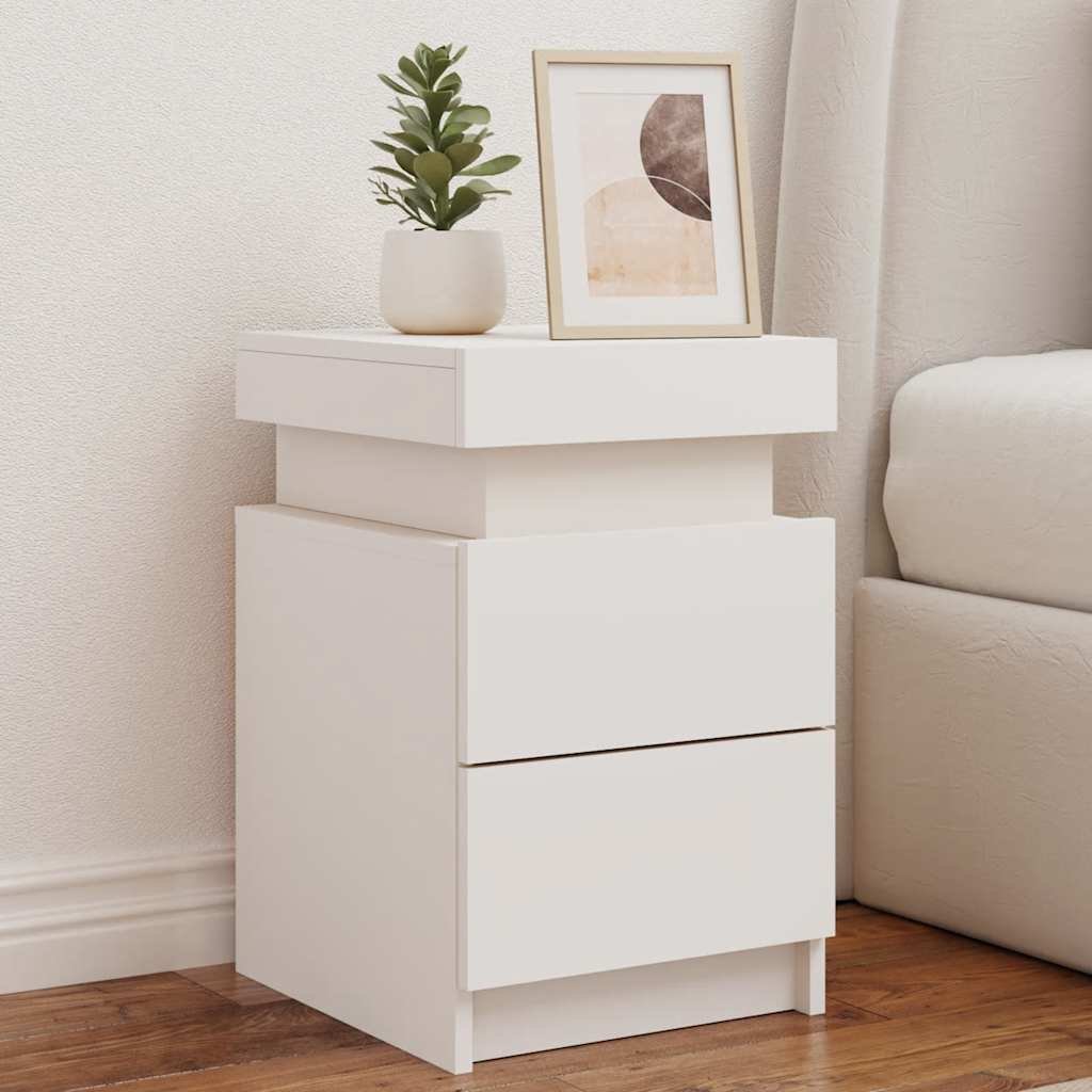 Walplus LED Engineered Wood Bedside Cabinet - White - 35 x 39 x 55 cm