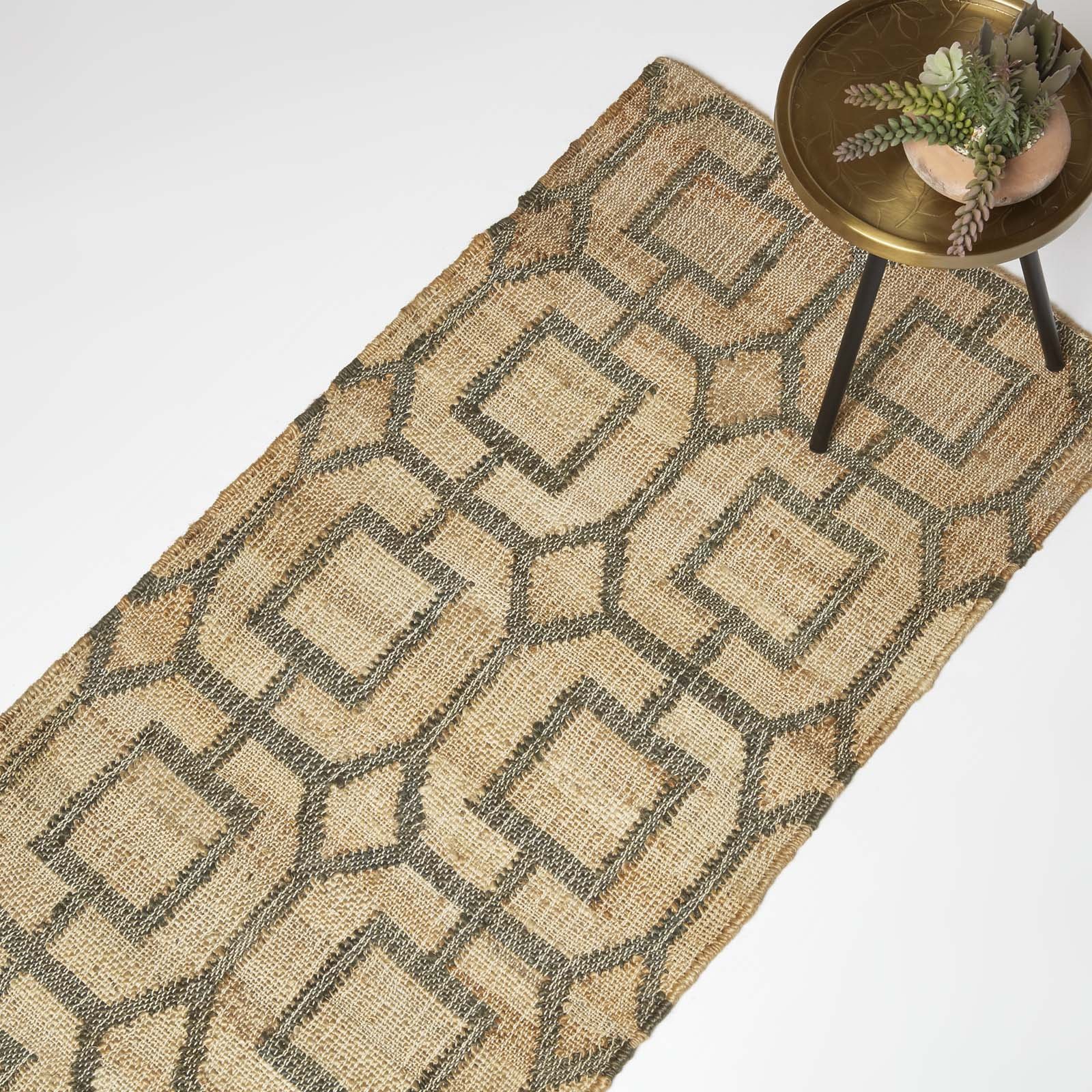 Homescapes Brown Tiran Geometric Handwoven Jute Runner - 66 x 200cm