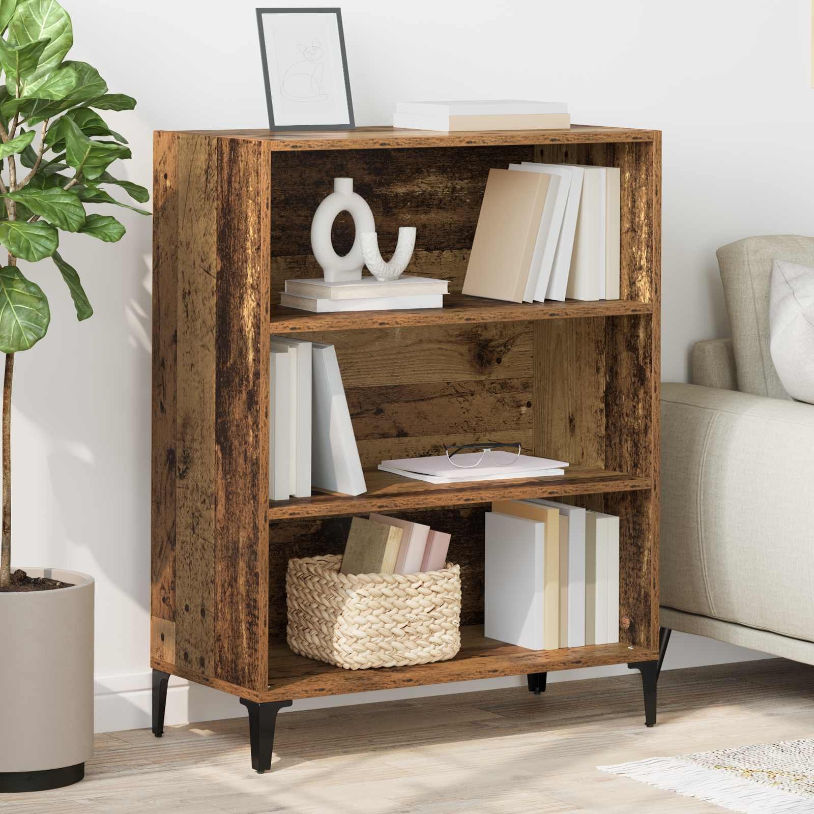 Walplus 3 Shelf Rectangular Sideboard - Old Wood - 69.5 x 34 x 90 cm