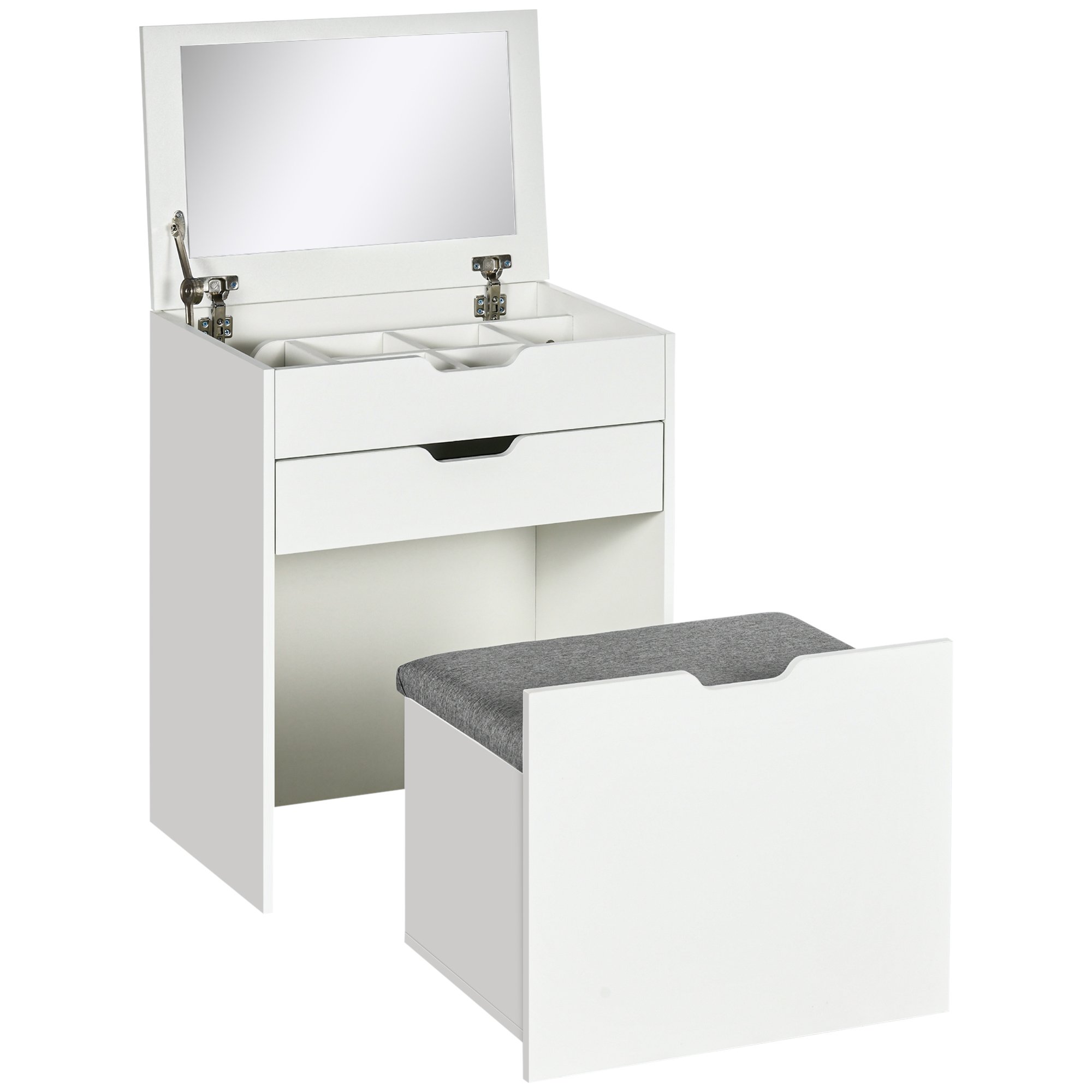HOMCOM Dressing Table with Flip up Mirror and Storage Stool - White