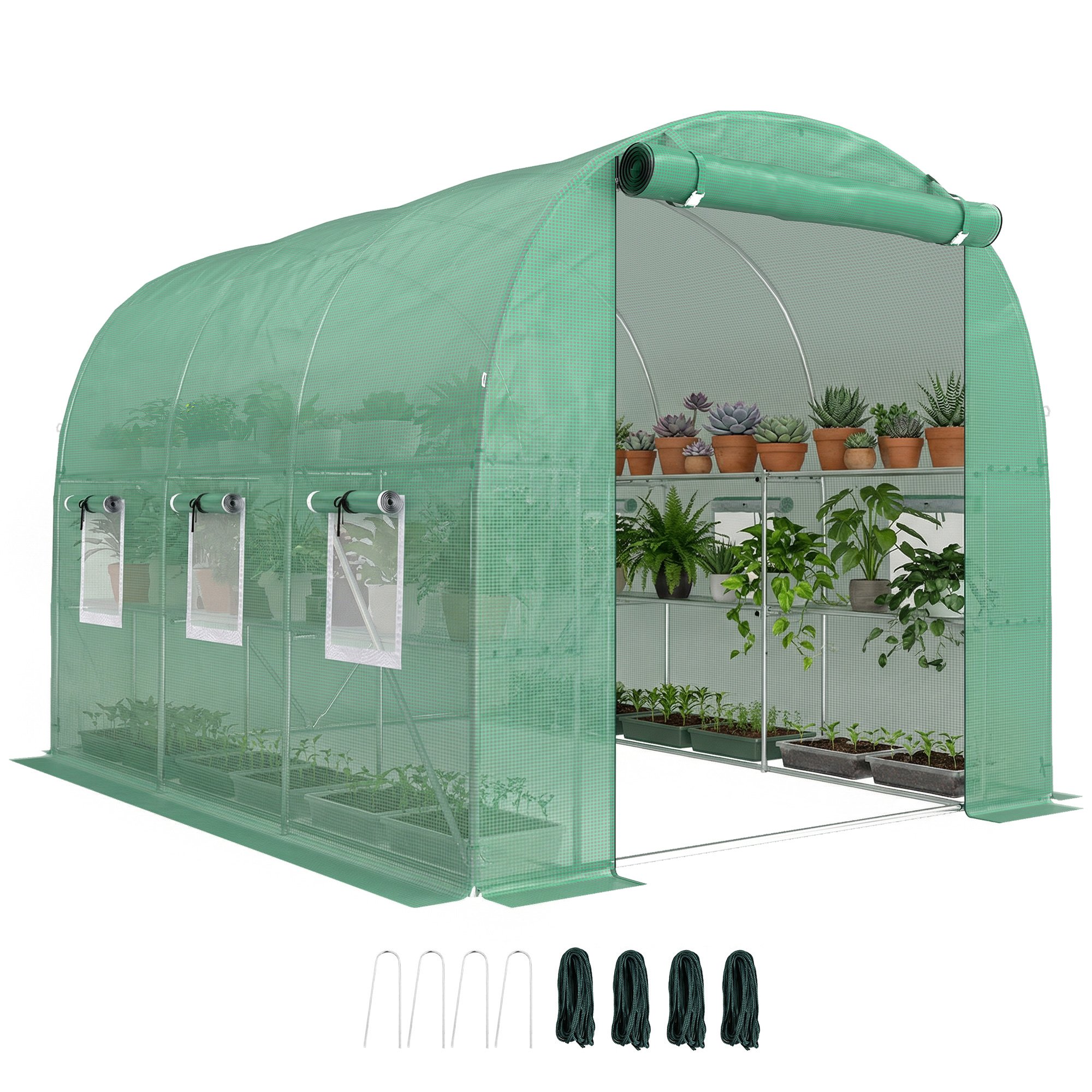 Outsunny Mesh Garden Polytunnel Greenhouse with Roll Up Door - Green