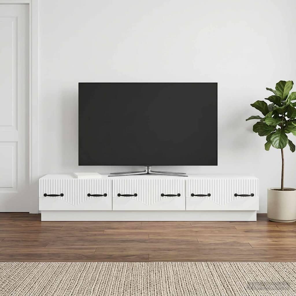 Walplus Engineered Wood TV Cabinet with Drawers - White - 147 x 34.5 x 27 cm