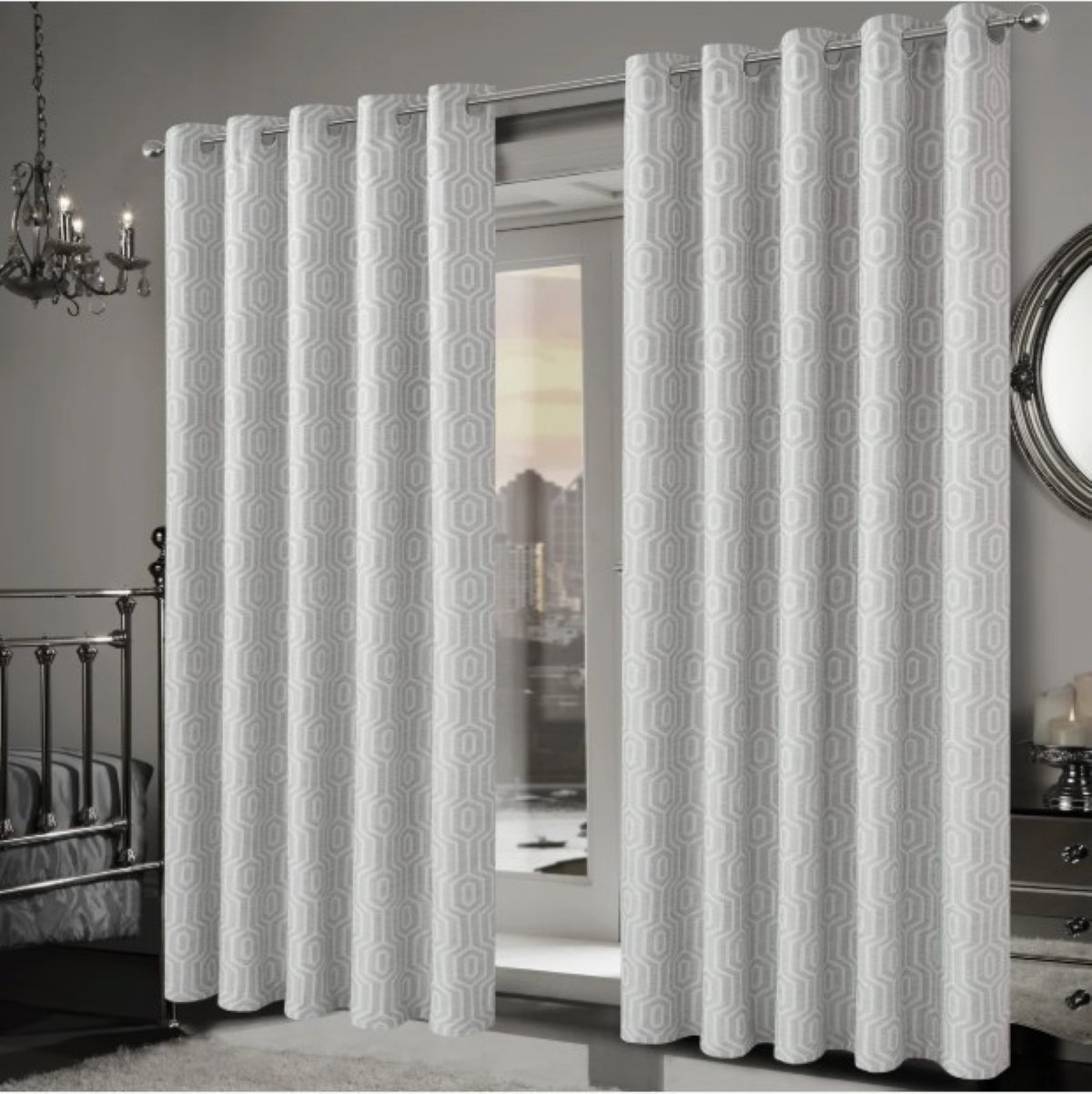 New Edge Blinds Natural Paris Jacquard Eyelet Curtains - 167cm x 229cm