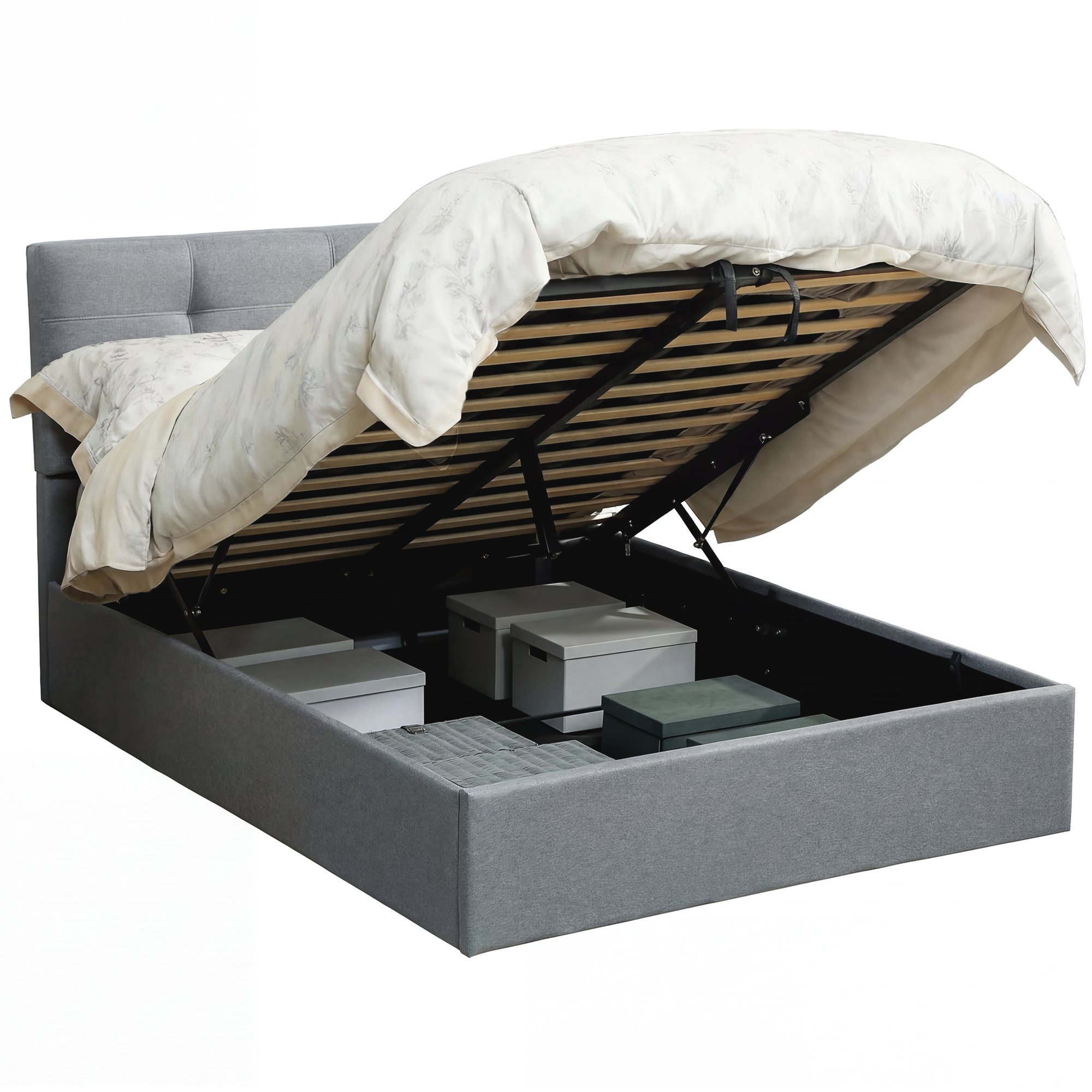 HOMCOM 4ft6 Double Ottoman Bed Frame with Gas Lift and Tufted Headboard - Grey