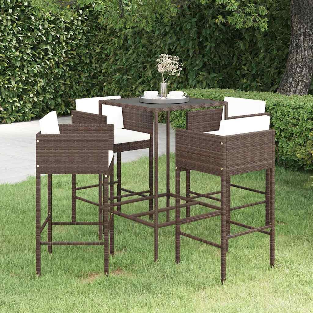 Walplus 5 Piece Poly Rattan Garden Bar Set - Brown - 70 x 70 x 110 cm
