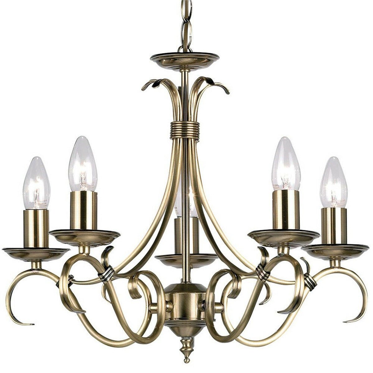 Loops Direct 44cm Diameter Steel 5-Light Ceiling Pendant - Antique Brass