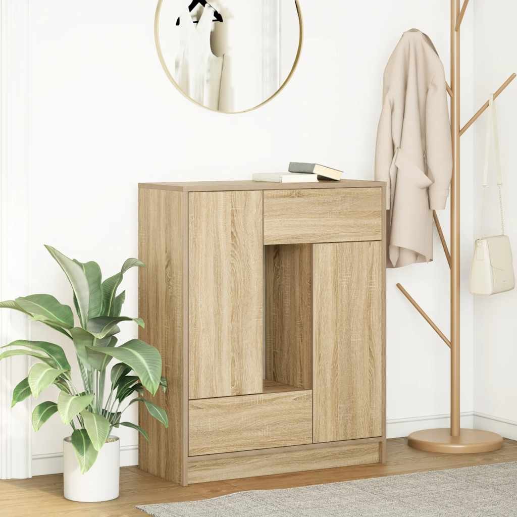 Walplus Engineered Wood Drawer Sideboard - Sonoma Oak - 73 x 31 x 90 cm