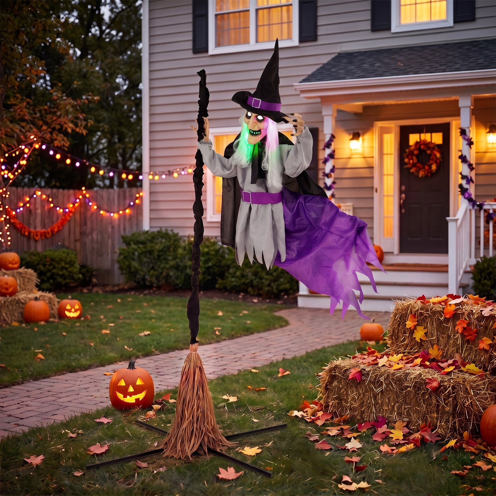HOMCOM 6.6ft Animated Halloween Flying Witch Decoration