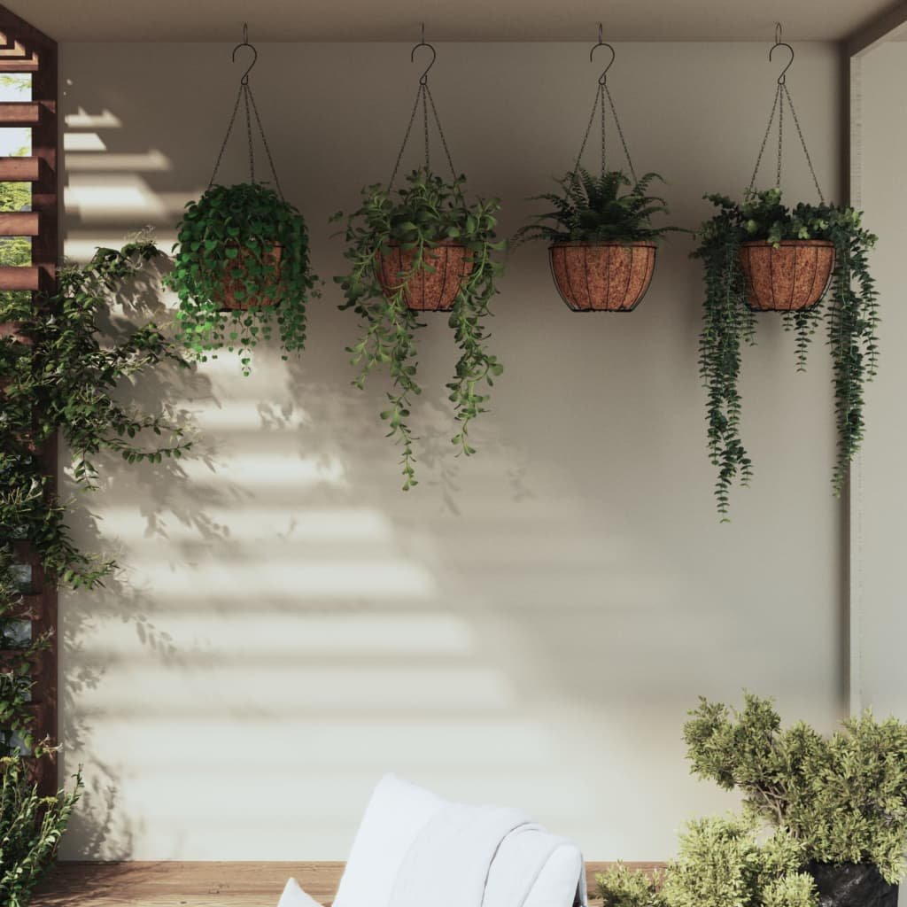 Walplus Pack of 4 Hanging Planters with Coco Liners - Black - dia 40 x 63 cm