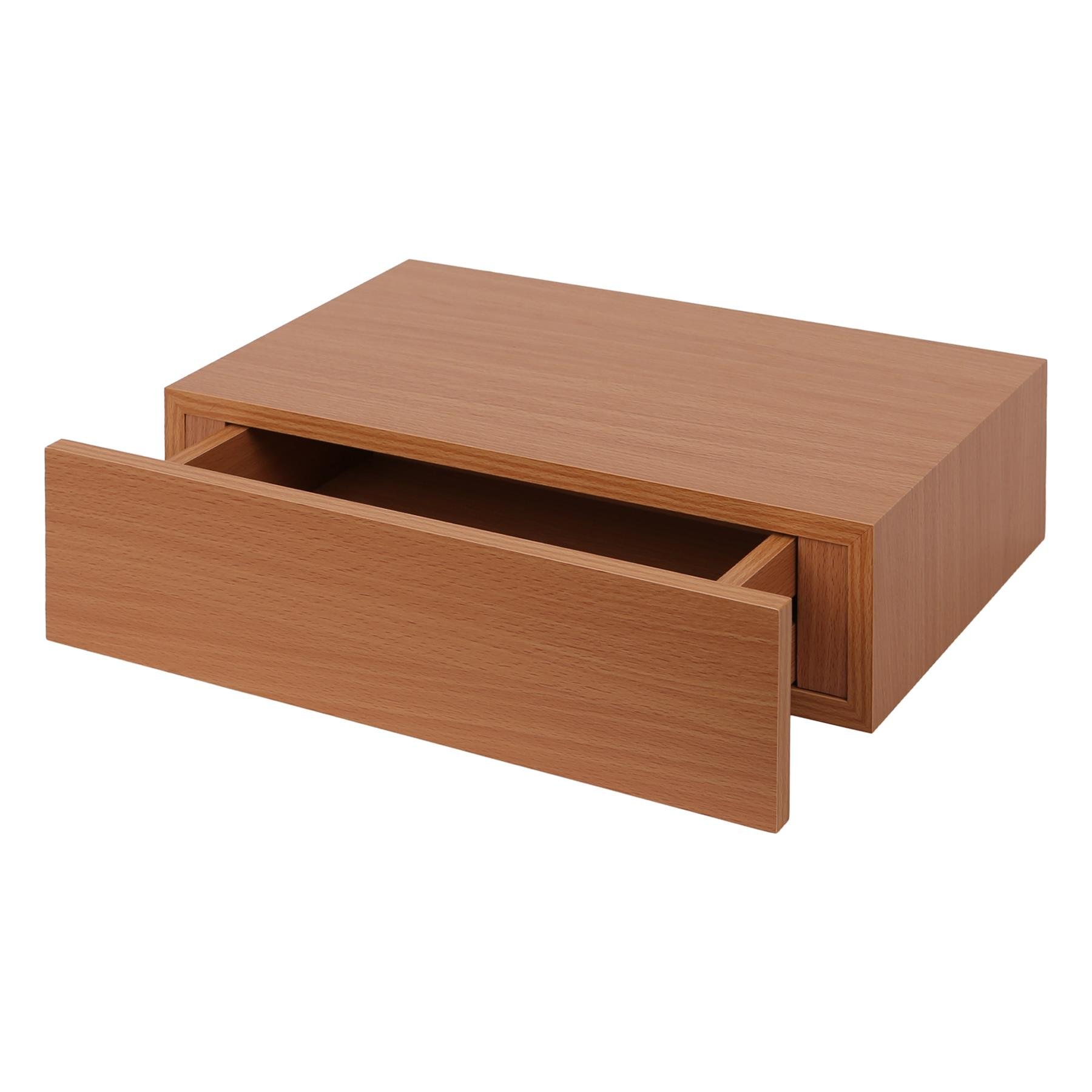 Harbour Housewares Wooden Floating Shelf with Drawer - Walnut