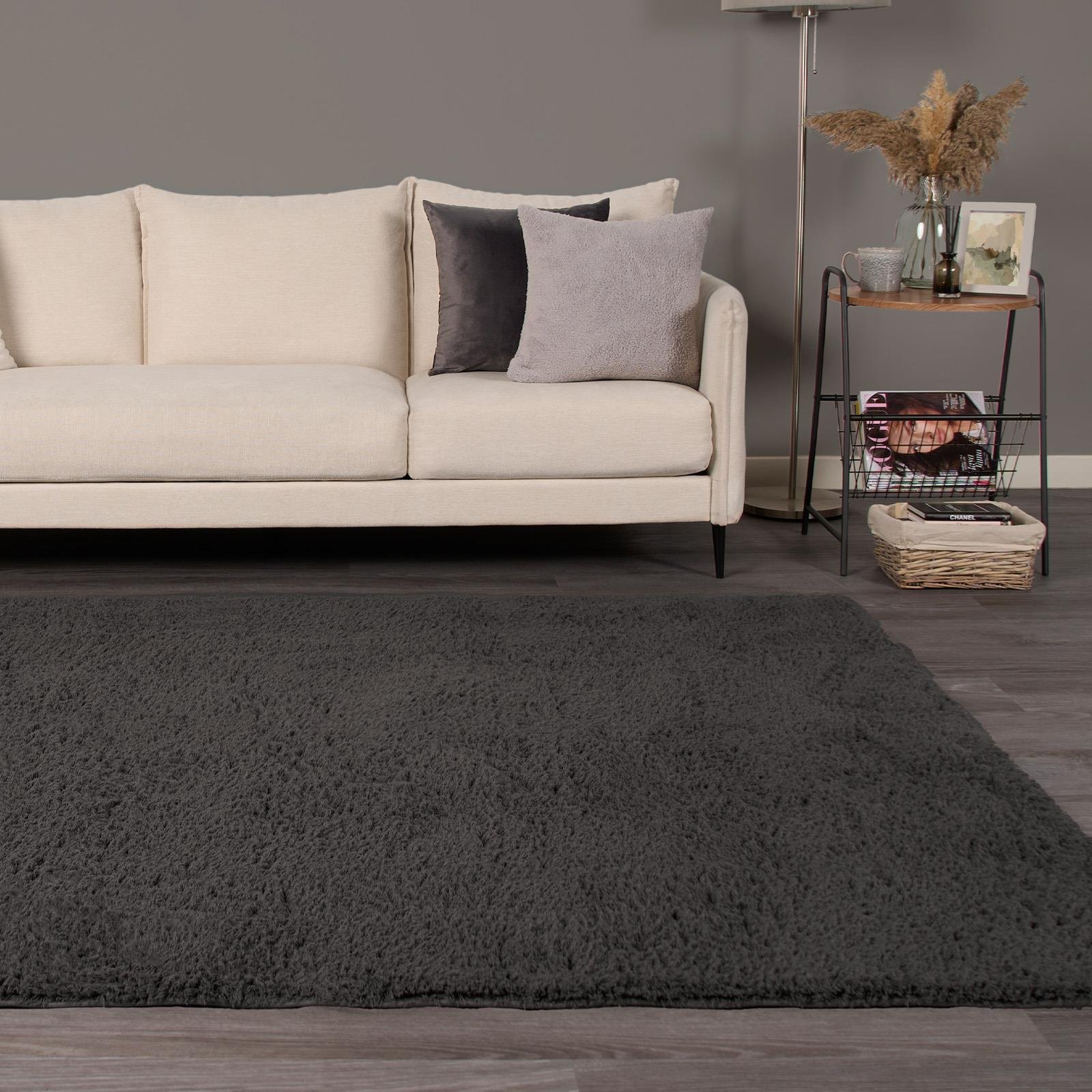 OHS Cosy Teddy Non-Slip Rug - 120 x 170cm - Charcoal