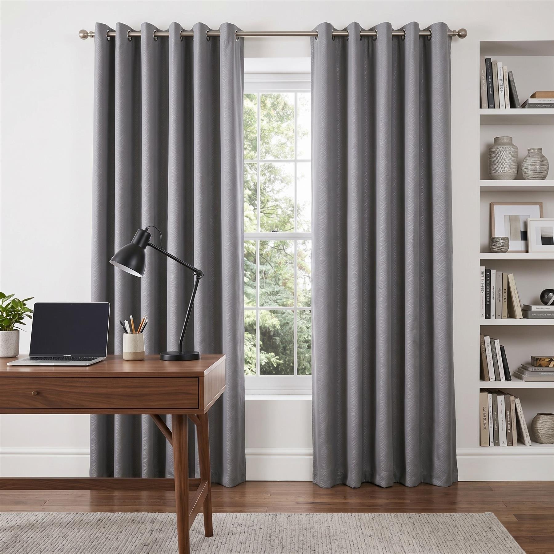 Luxury Living Jacquard Blackout Eyelet Curtains 168cm x 137cm - Silver