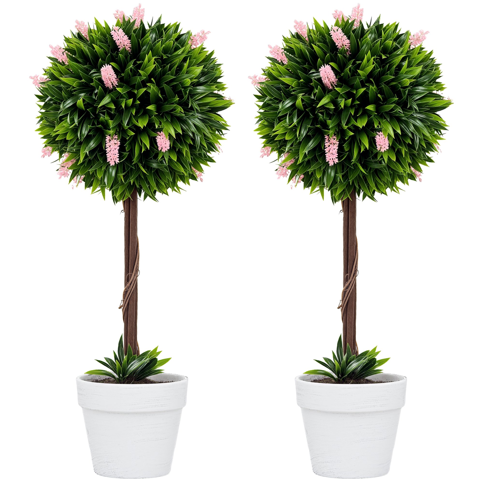 HOMCOM Set of 2 Artificial Ball Trees with Lavender Flowers - Pink