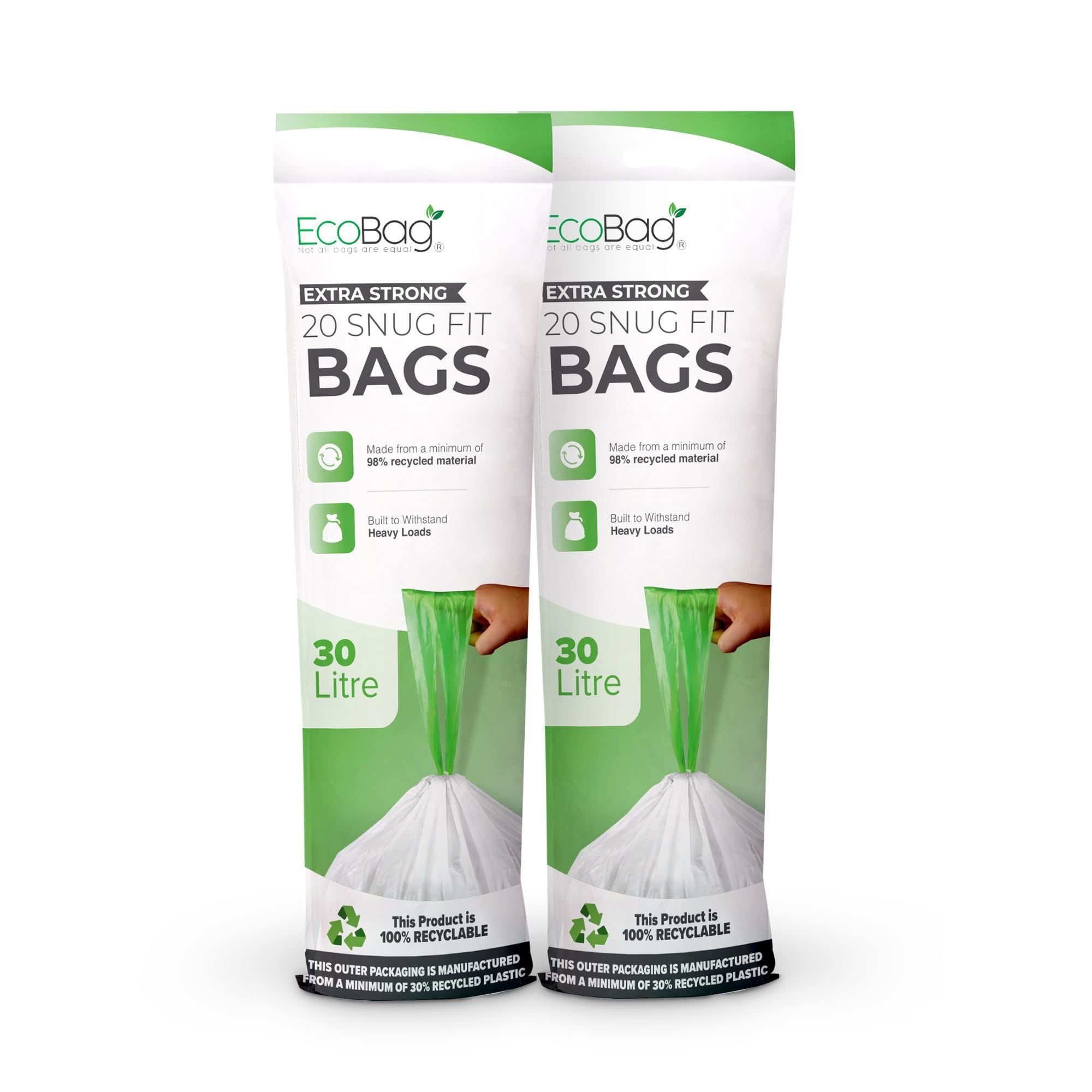 EcoBag White 30L Drawstring Kitchen Bin Liners - Pack of 40