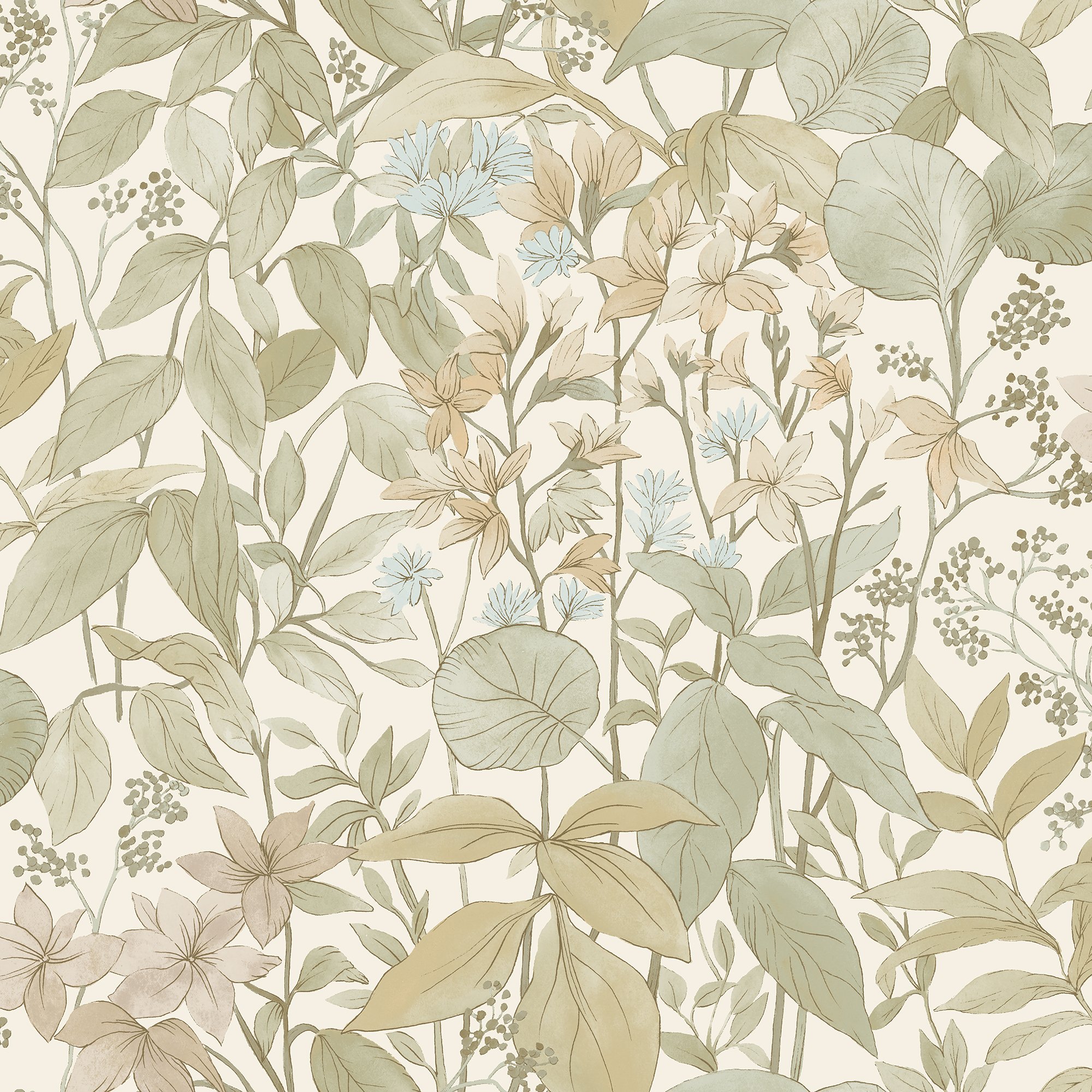 Grandeco Sketch Effect Glade Textured Wallpaper - Sage Green