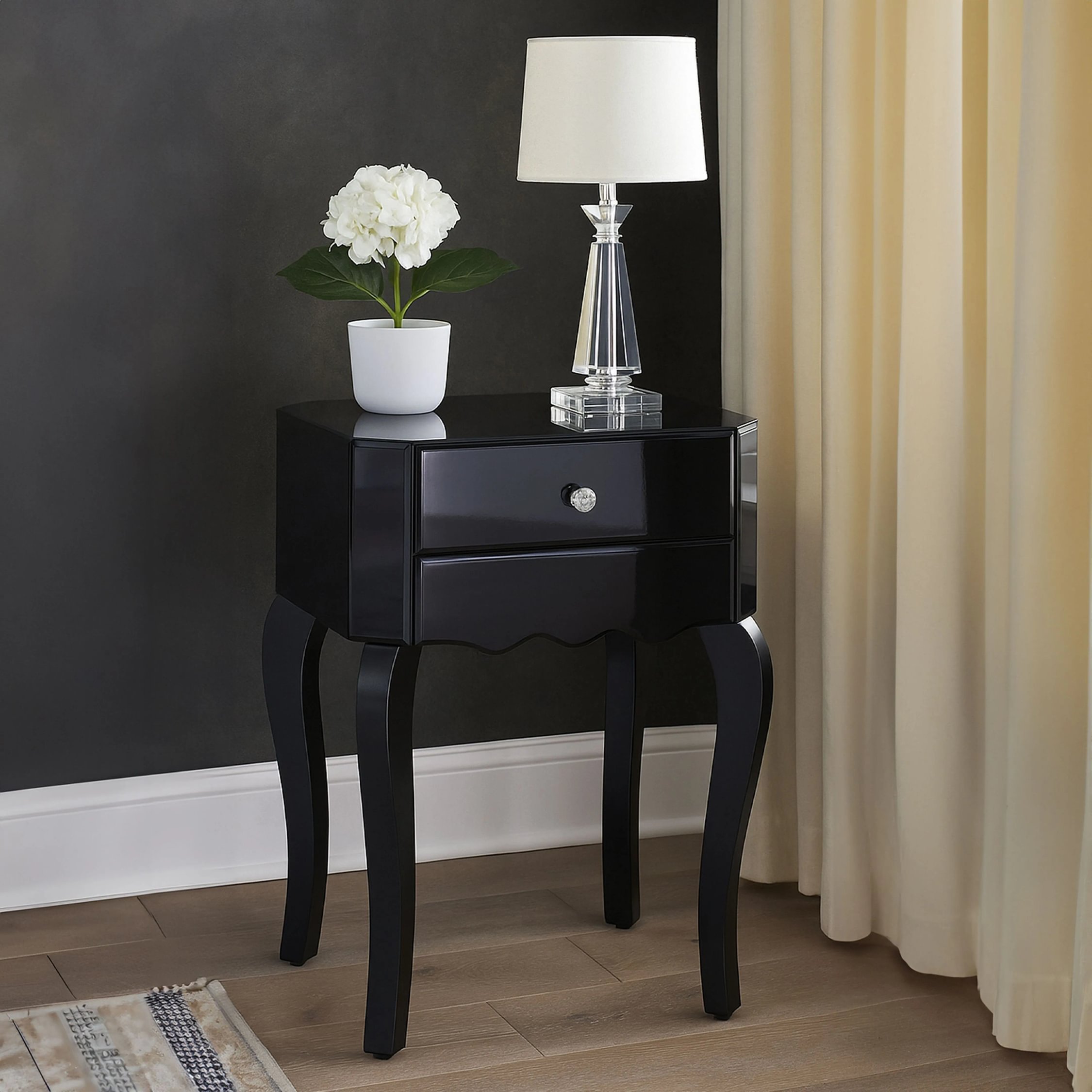 Orsina Mirrored 1 Drawer Side Table - Black