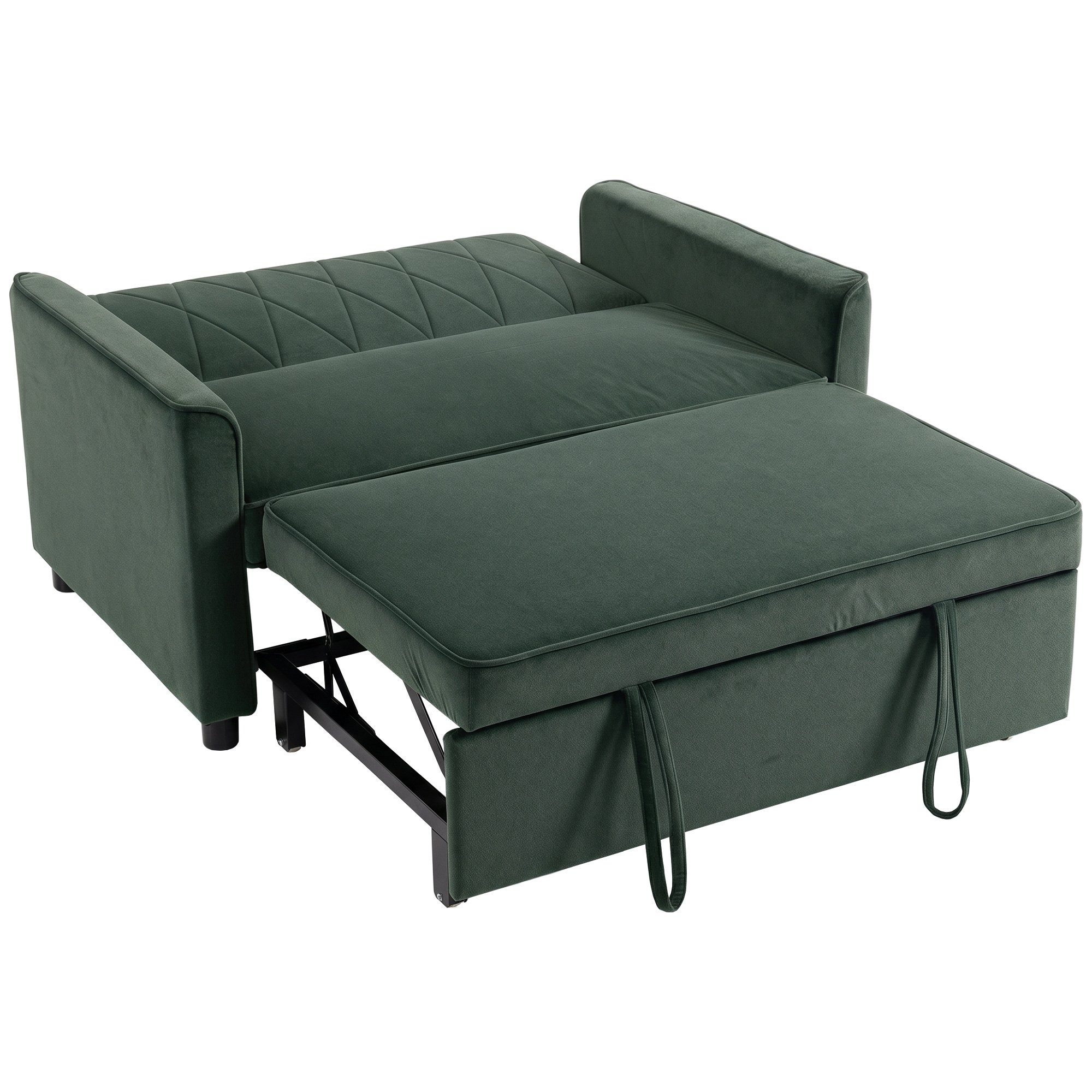 HOMCOM 3 in 1 Velvet Convertible Pull Out Sleeper Sofa - Dark Green