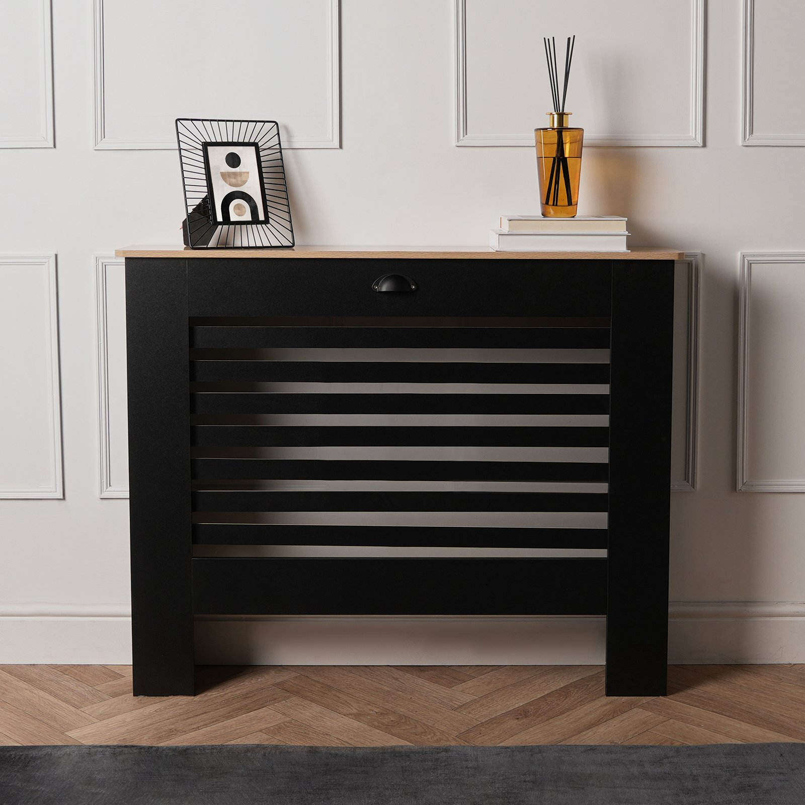 OHS Engineered Wood Radiator Cover - Black/Wood - Medium