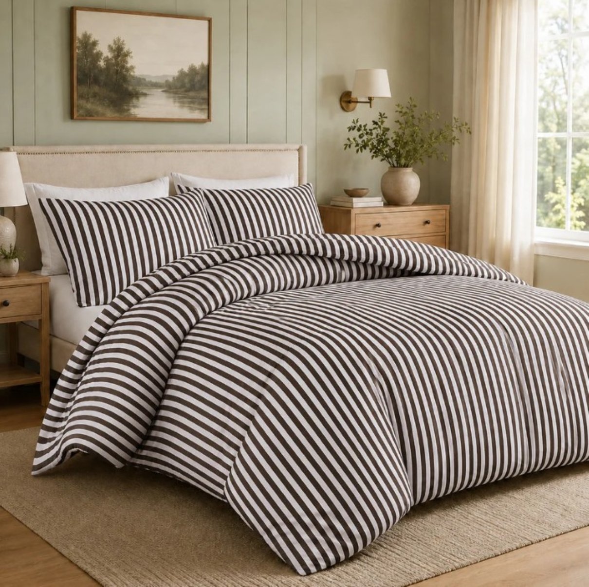New Edge Blinds Malham Stripe Chocolate Duvet Set - King