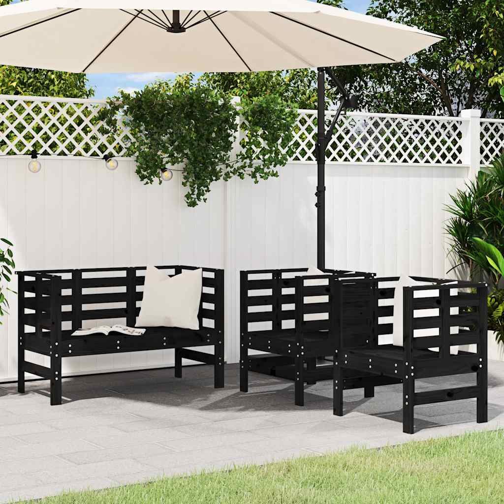 Walplus 3 Piece Wood Garden Lounge Set - Black - 61.5 x 53 x 71 cm