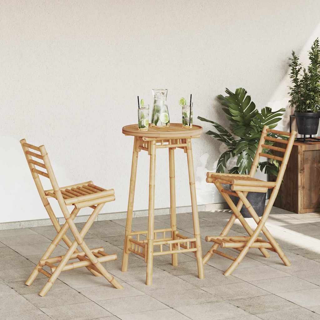 Walplus 3 Piece Outdoor Bar Set Foldable Bamboo - Brown - 55 x 100 cm
