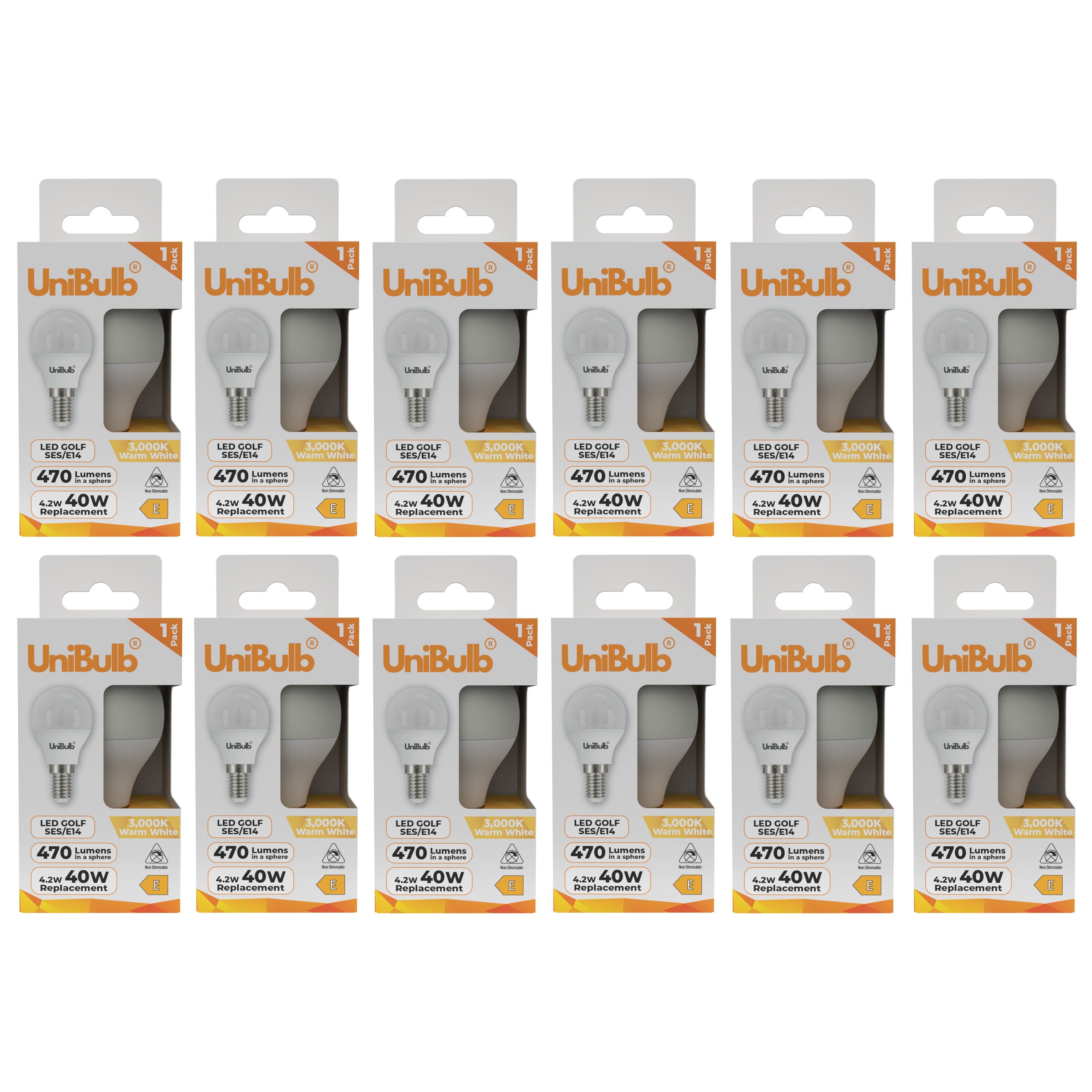 UniBulb 4.2W LED Warm White Golf Ball E14 Light Bulb - Pack of 12
